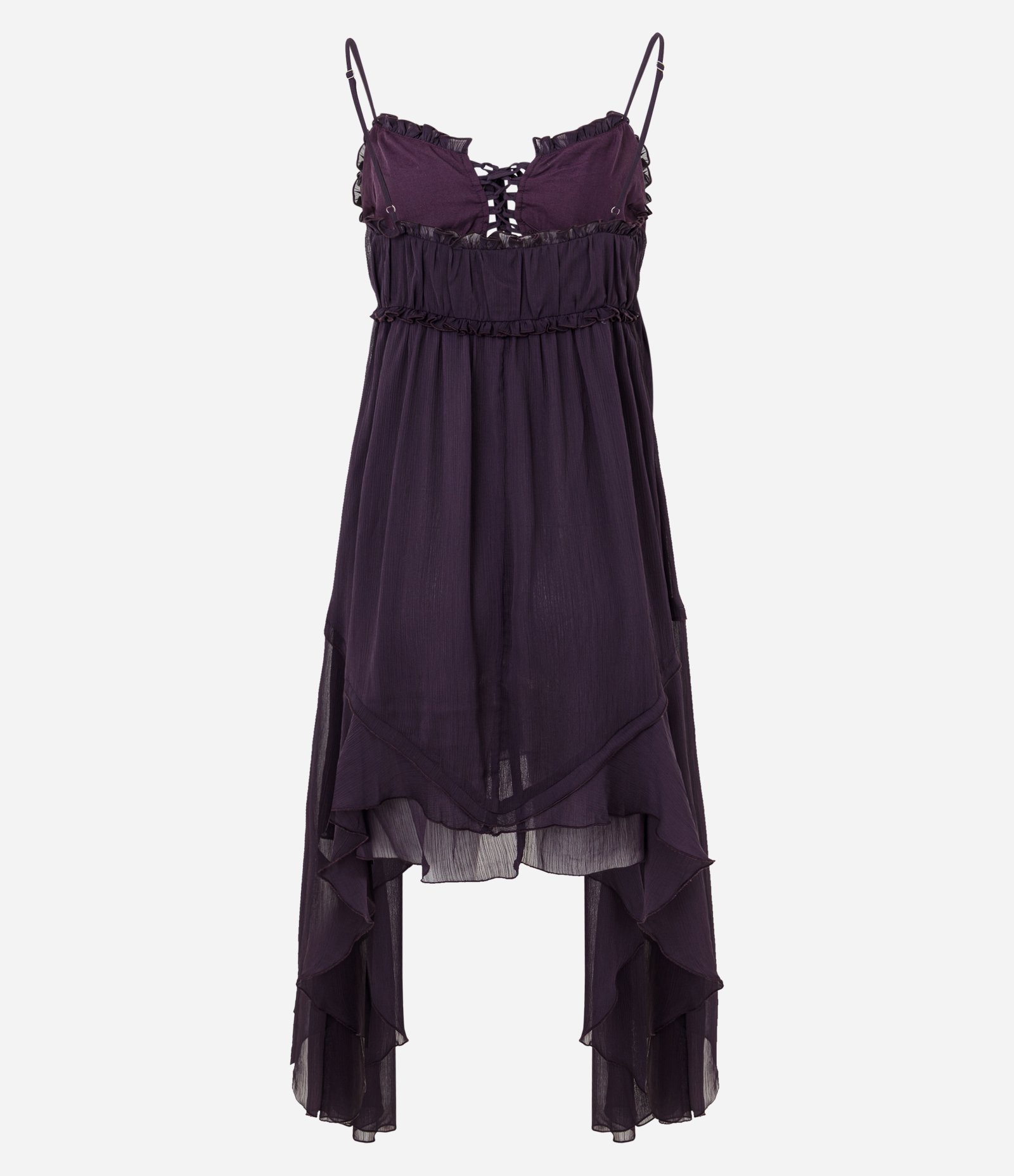 Vestido Midi Assimétrico em Chiffon com Babados Roxo 9