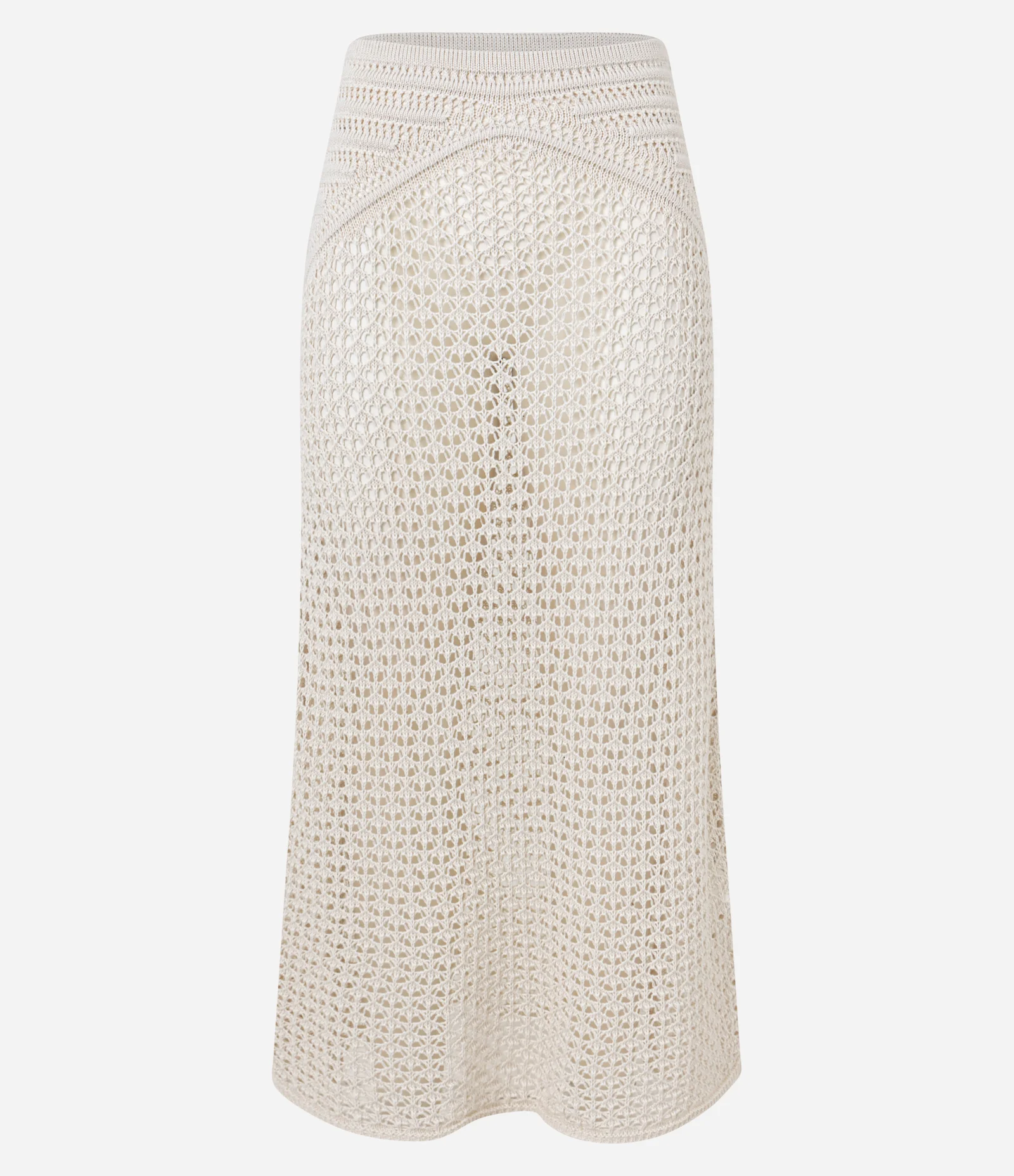 Saída de Praia Saia Midi em Tricô com Pala Trabalhada Off White 5