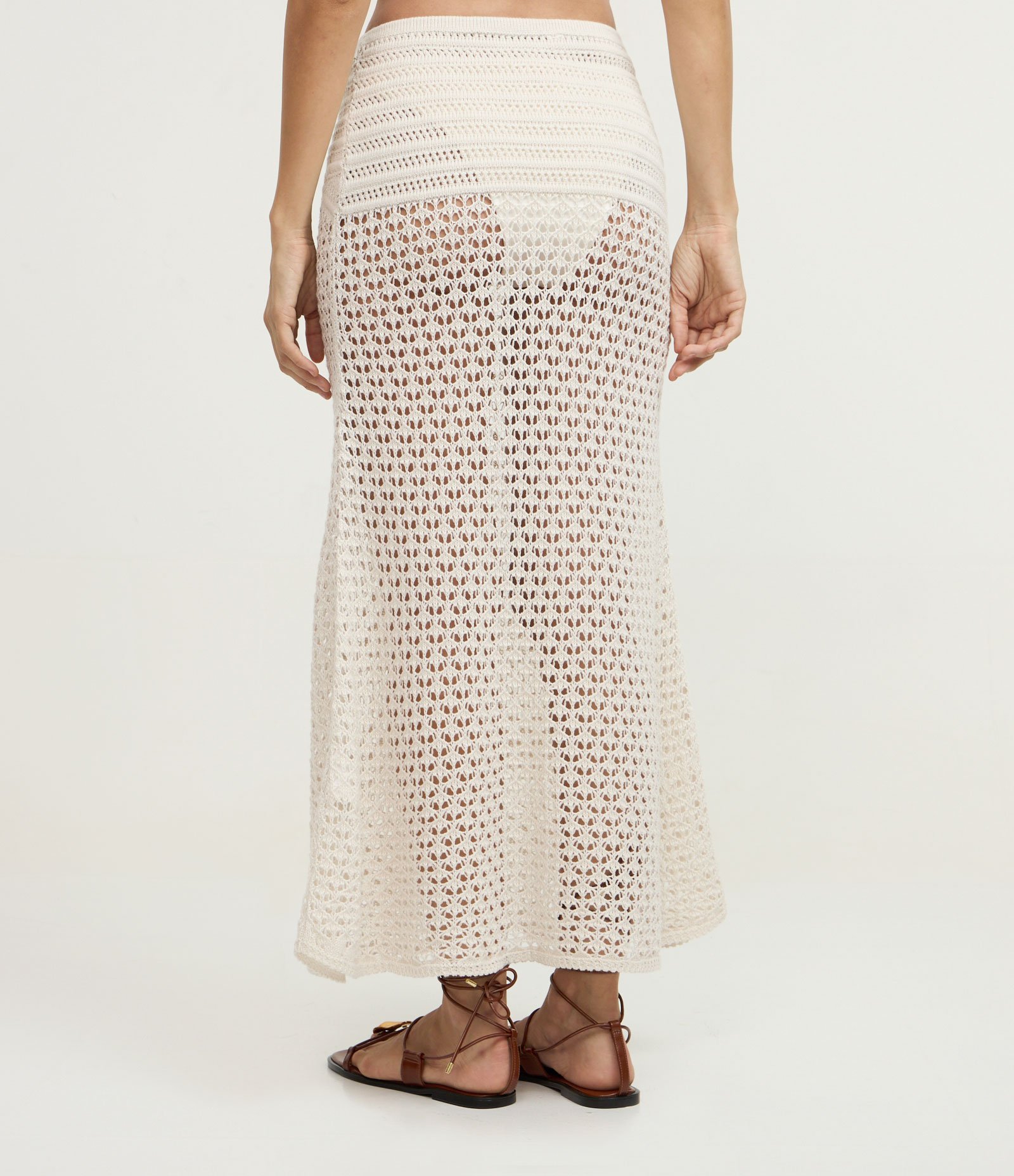Saída de Praia Saia Midi em Tricô com Pala Trabalhada Off White 4