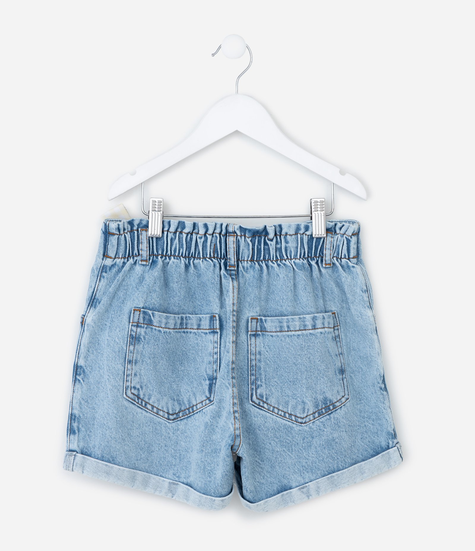 Short Infantil Jeans com Lenço Xadrez Vichy - Tam 7 a 16 Anos Azul 2