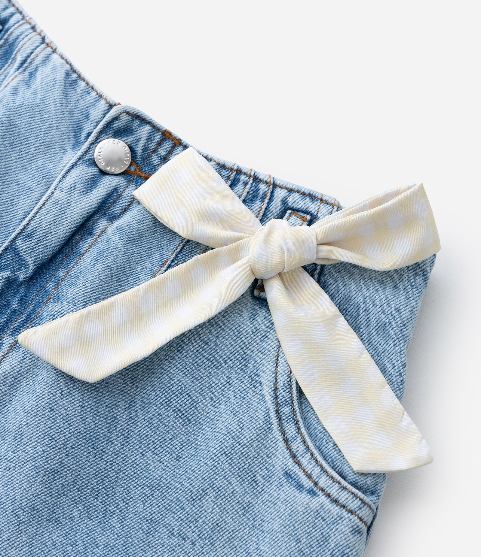 Short Infantil Jeans com Lenço Xadrez Vichy - Tam 7 a 16 Anos Azul 4