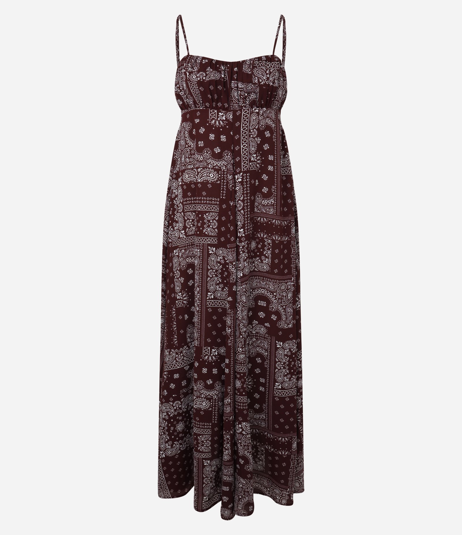 Vestido Midi com Alças Finas e Estampa Paisley Vinho 1