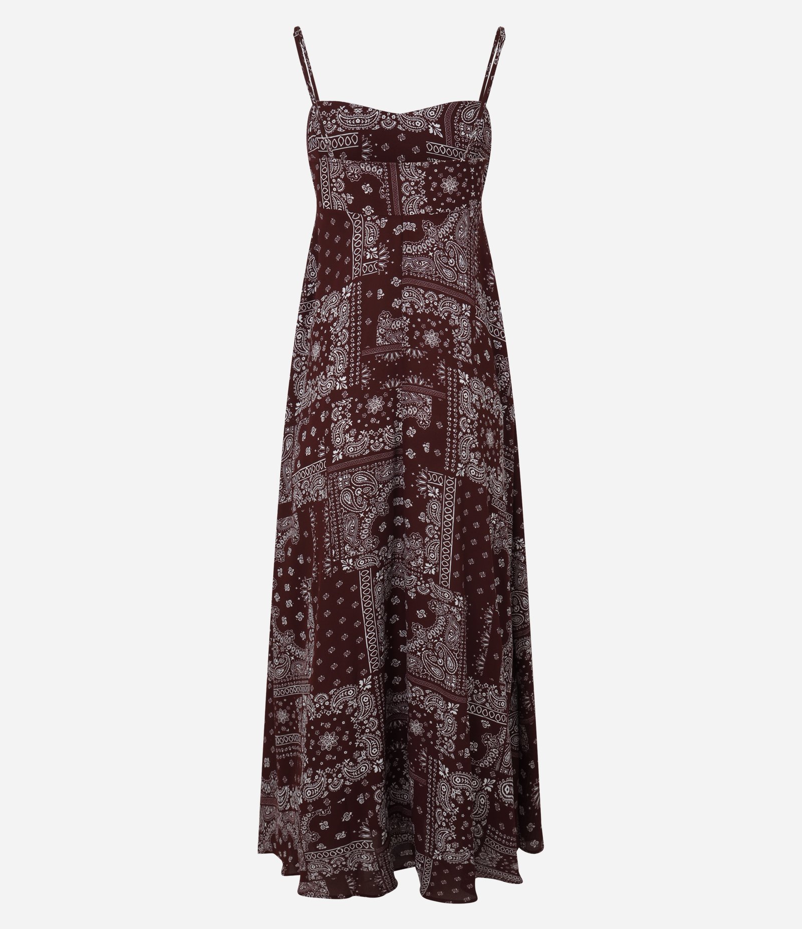 Vestido Midi com Alças Finas e Estampa Paisley Vinho 2