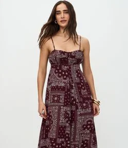 Vestido Midi com Alças Finas e Estampa Paisley