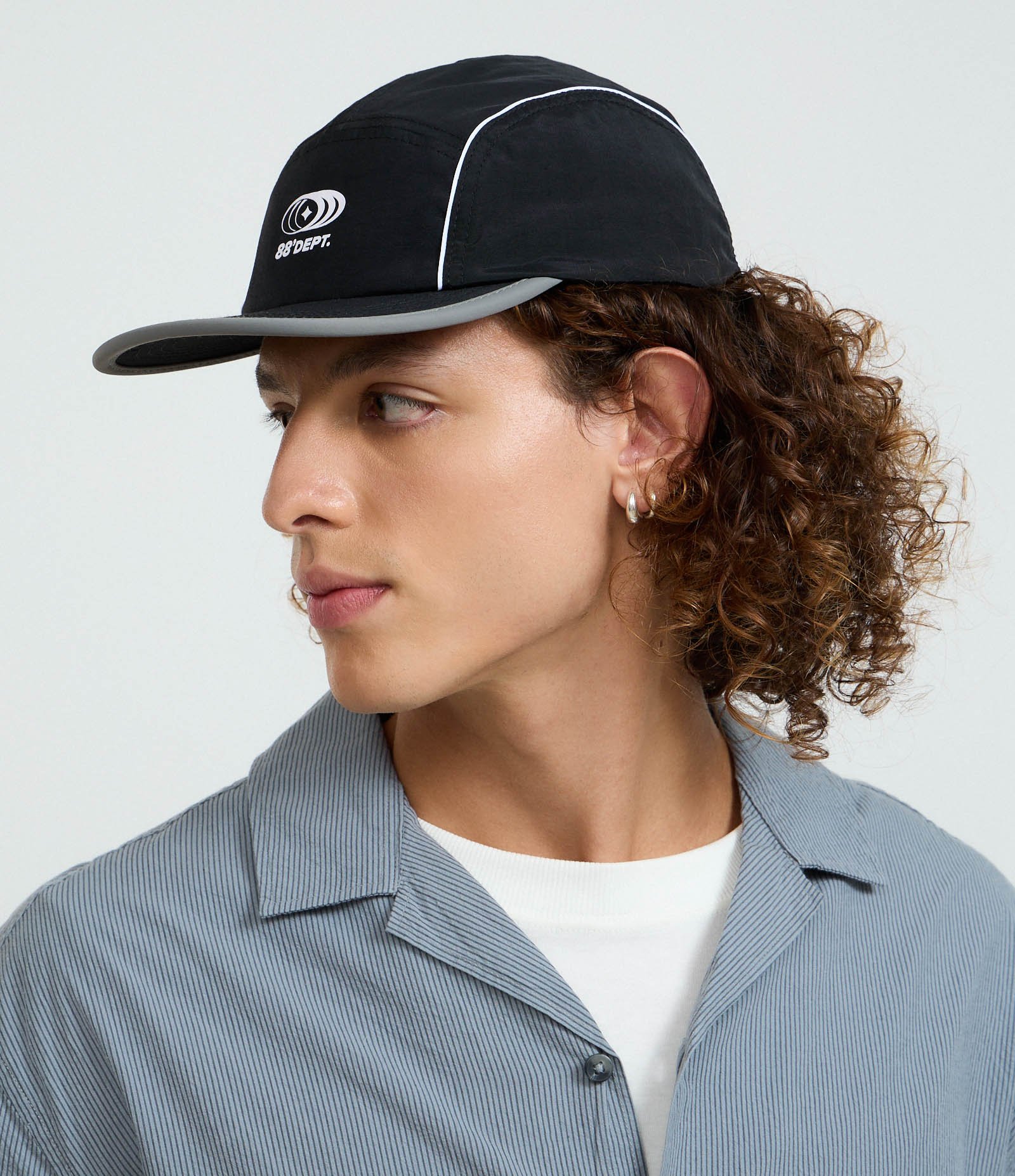 Boné 5 Panel em Microfibra com Listras Contrastantes Preto 2