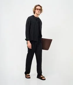 Calça Jacquard Reta Listrada