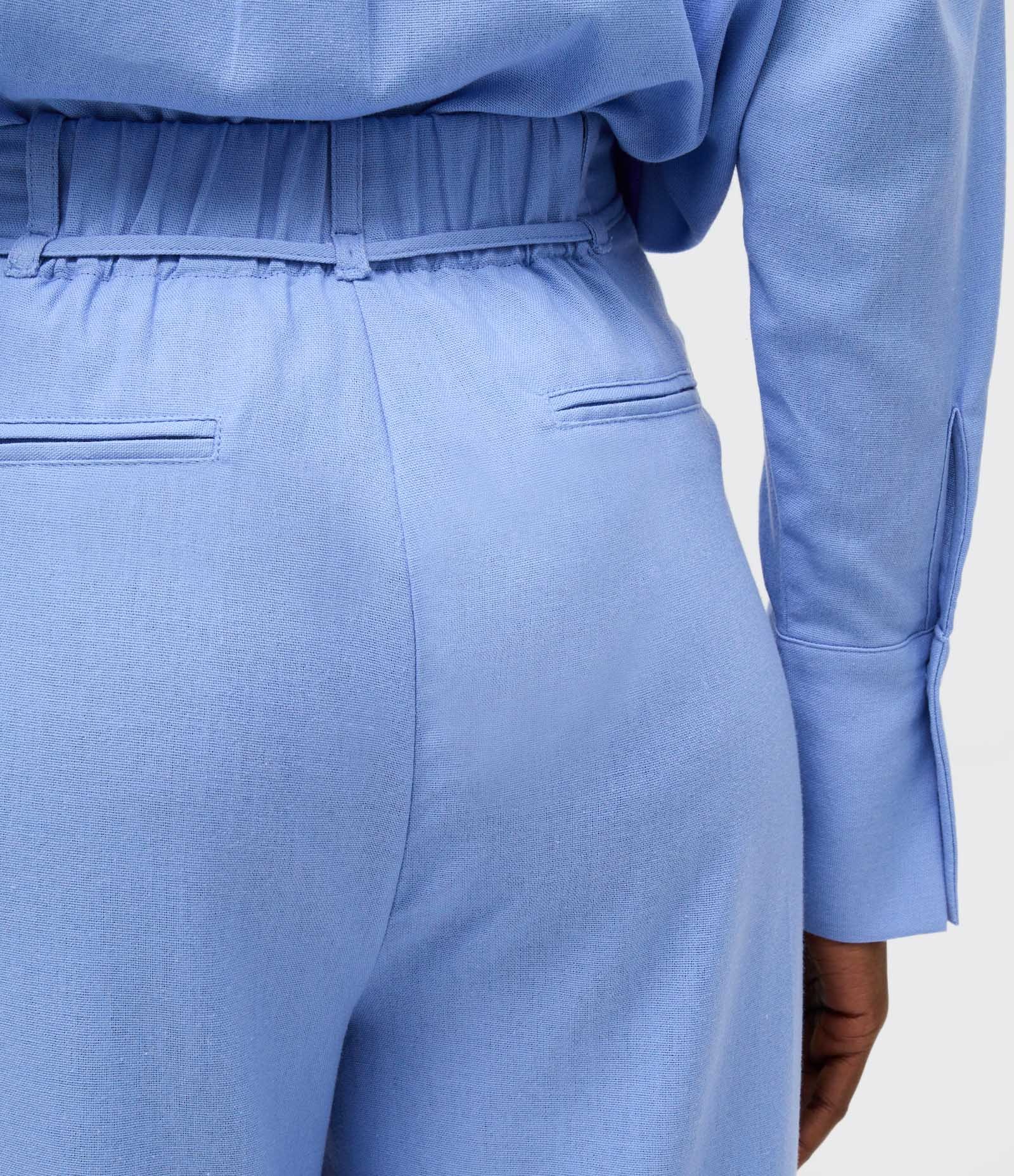 Calça Pantalona em Linho com Amarração Azul 4