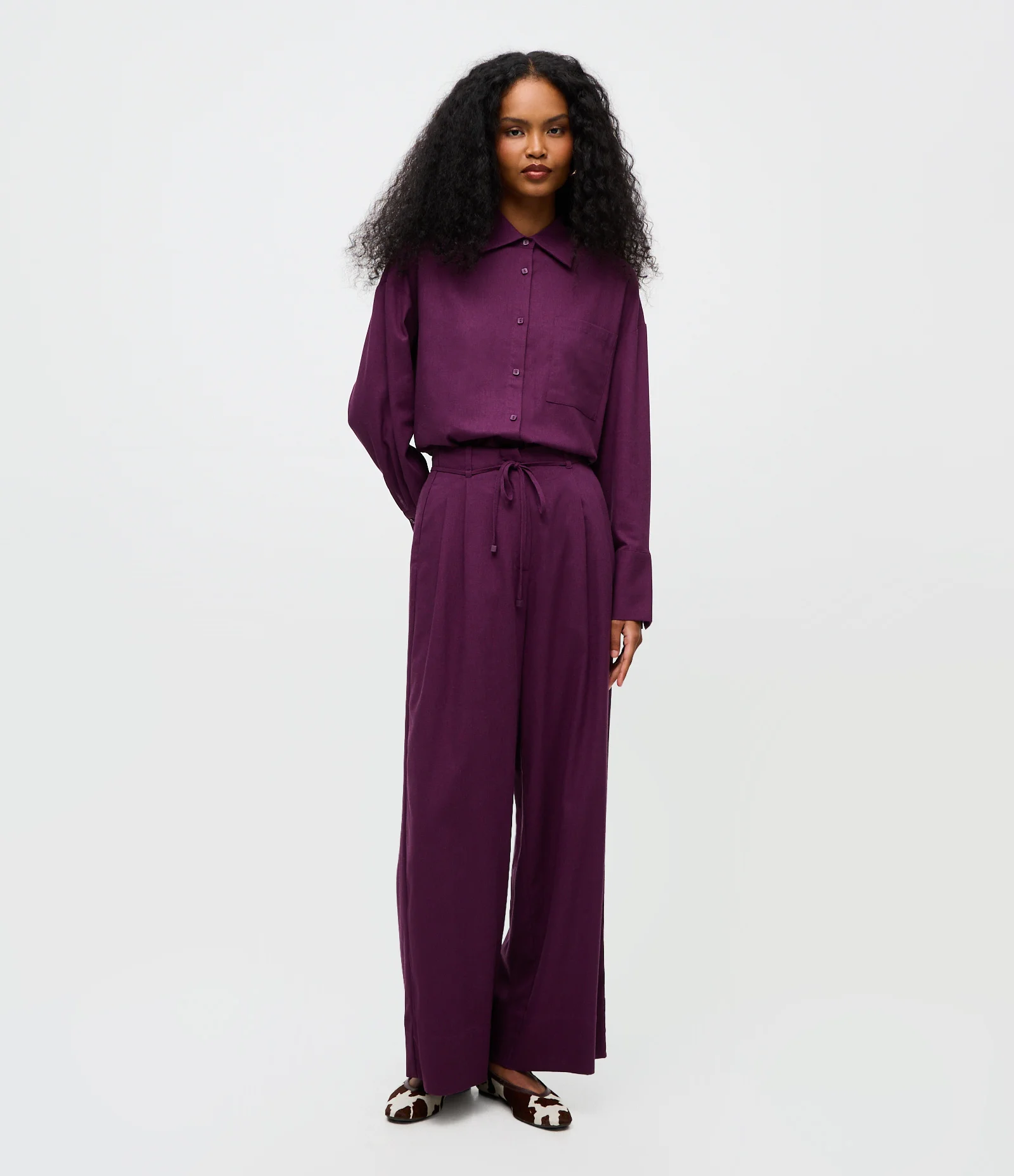 Calça Pantalona em Linho com Amarração Roxo 1