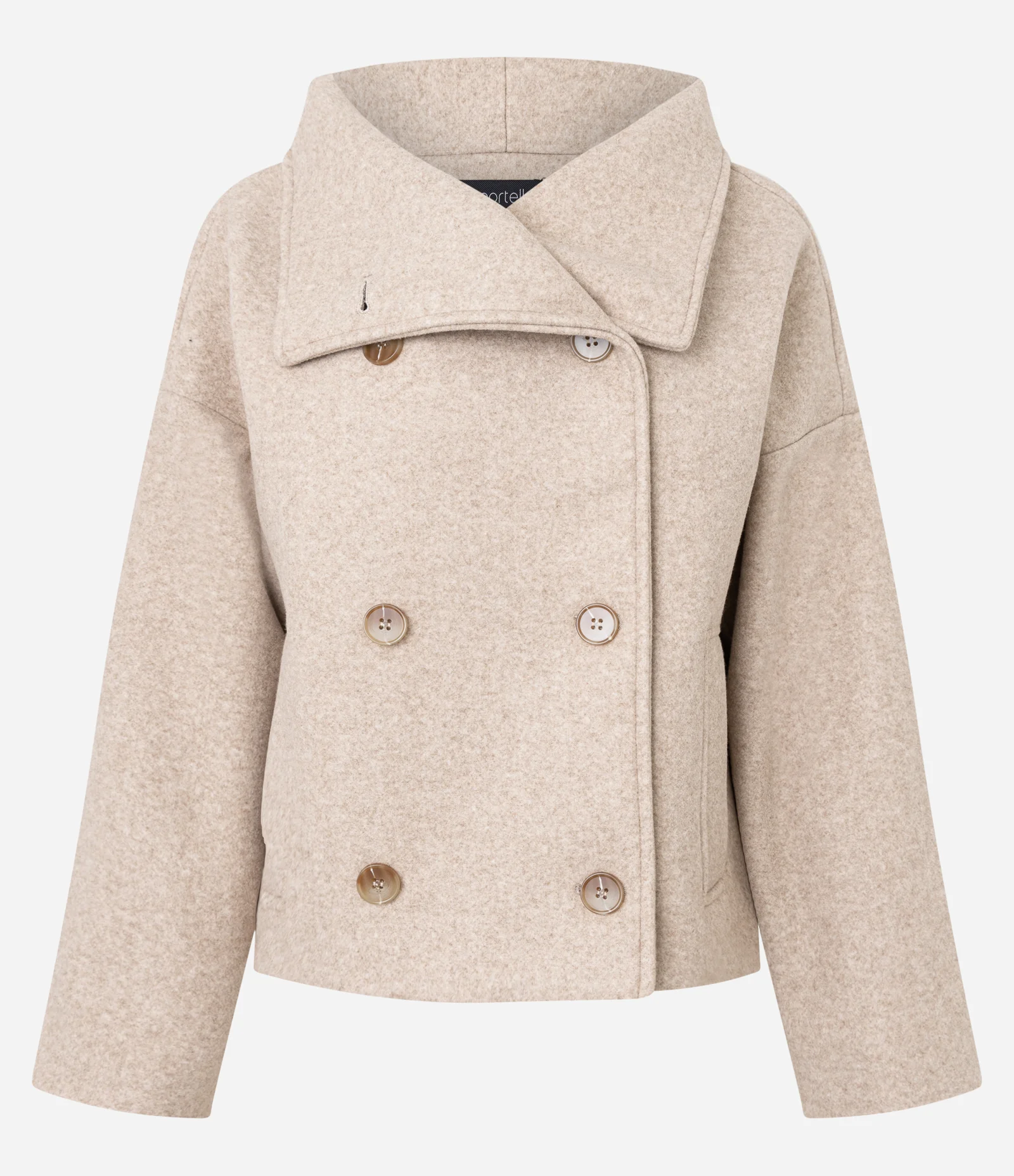 Casaco Estruturado com Gola Alta e Abotoamento Transpassado Bege 1