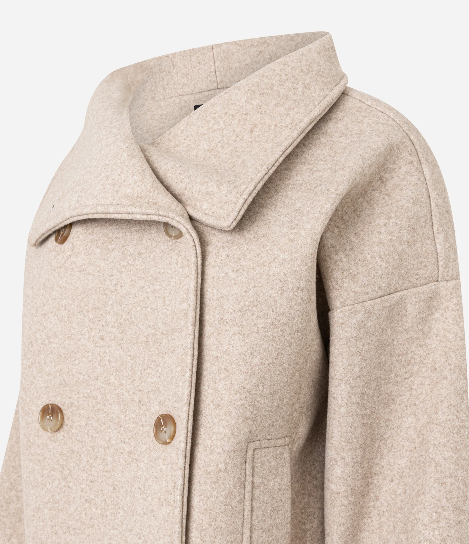 Casaco Estruturado com Gola Alta e Abotoamento Transpassado Bege 2