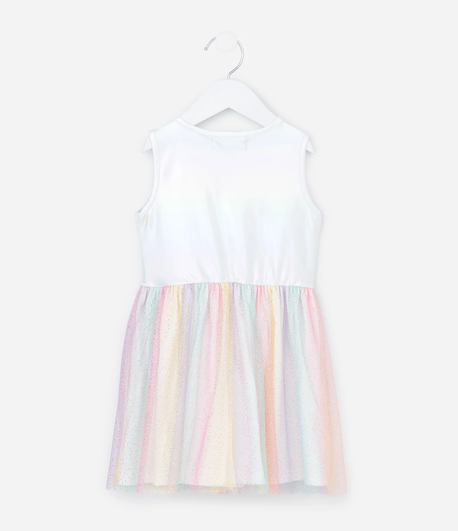 Vestido Infantil Sem Manga com Tule e Unicórnio – Tam 1 a 5/6 Anos Branco 3
