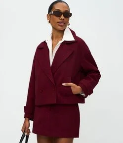 Casaco Regular com Gola Blazer e Padronagem Espinha de Peixe