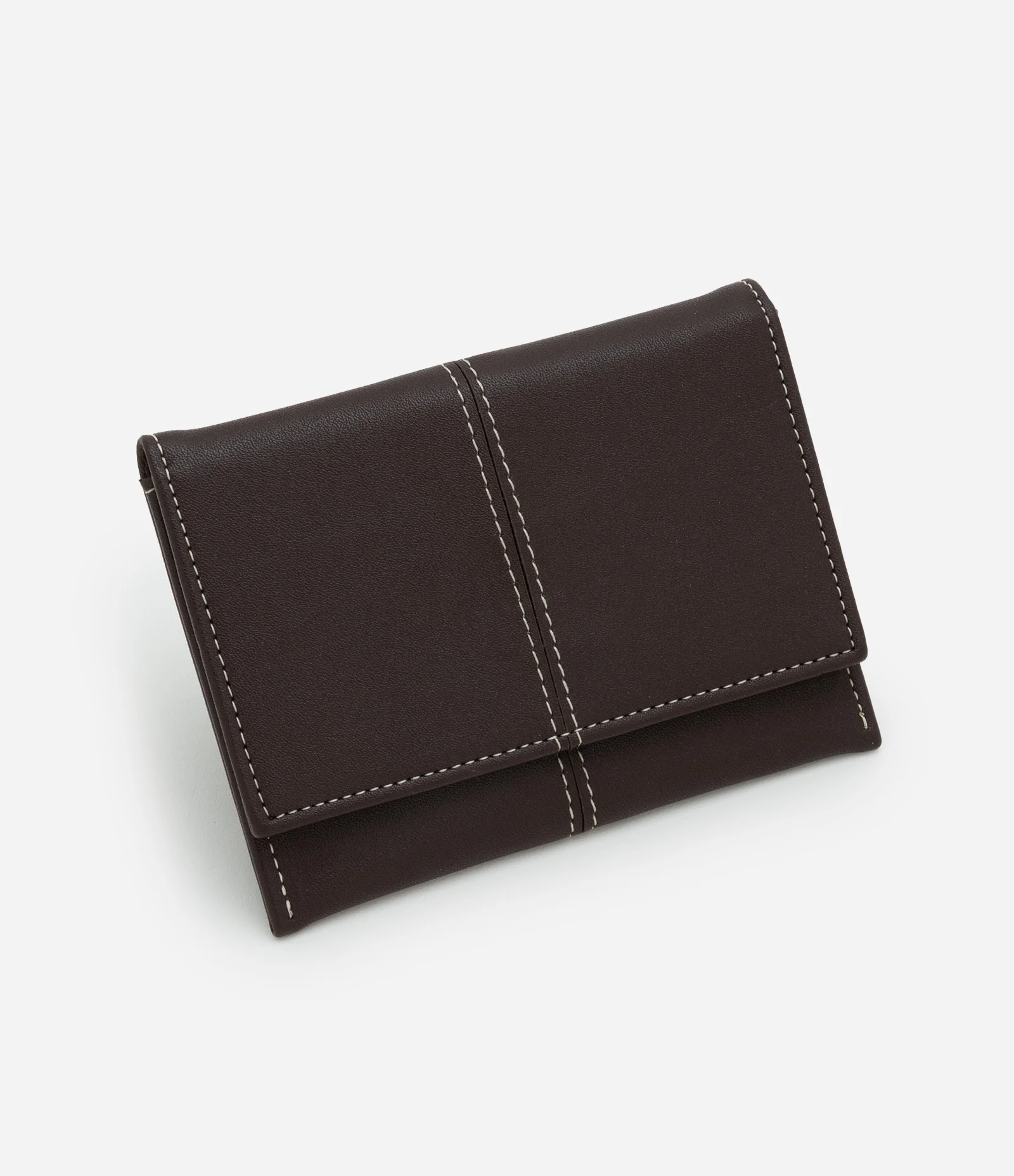 Carteira Envelope Pequena em PU com Pesponto Marrom 1