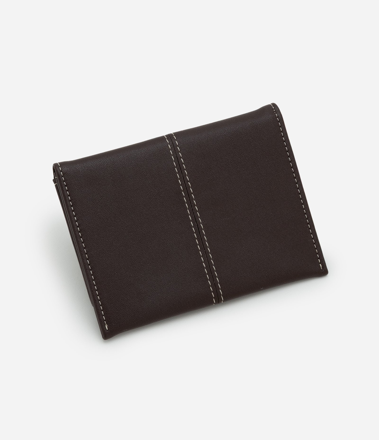 Carteira Envelope Pequena em PU com Pesponto Marrom 2