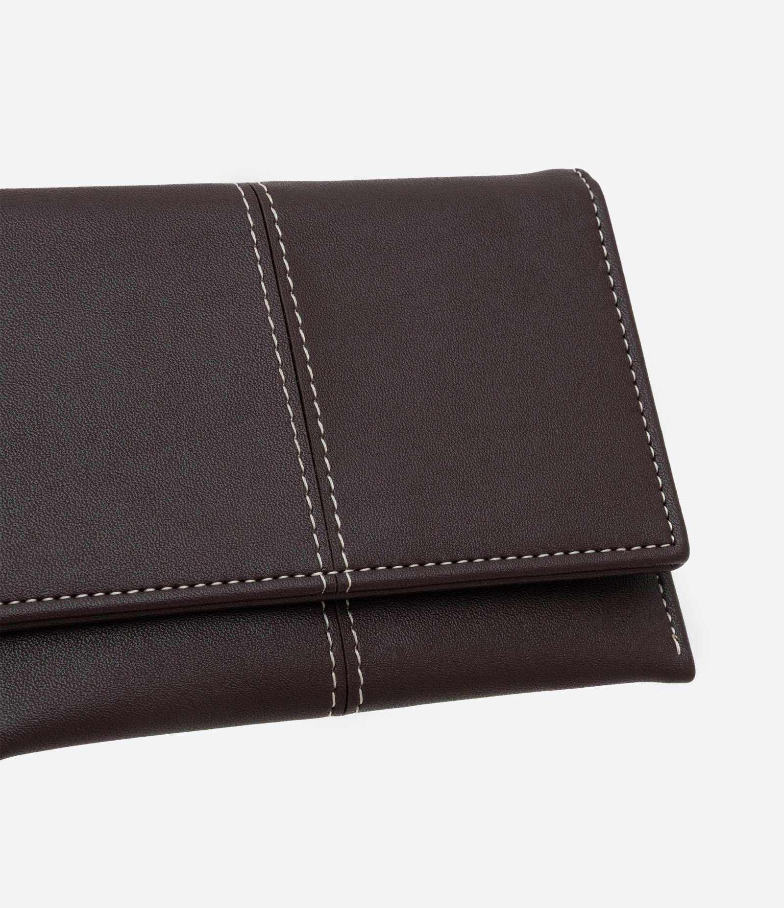 Carteira Envelope Pequena em PU com Pesponto Marrom 4