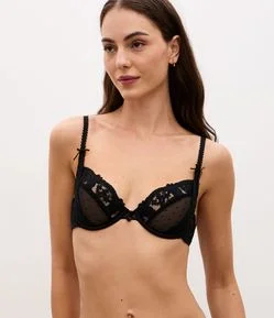 Sutiã Meia Taça sem Bojo com Aro em Tule Bordado