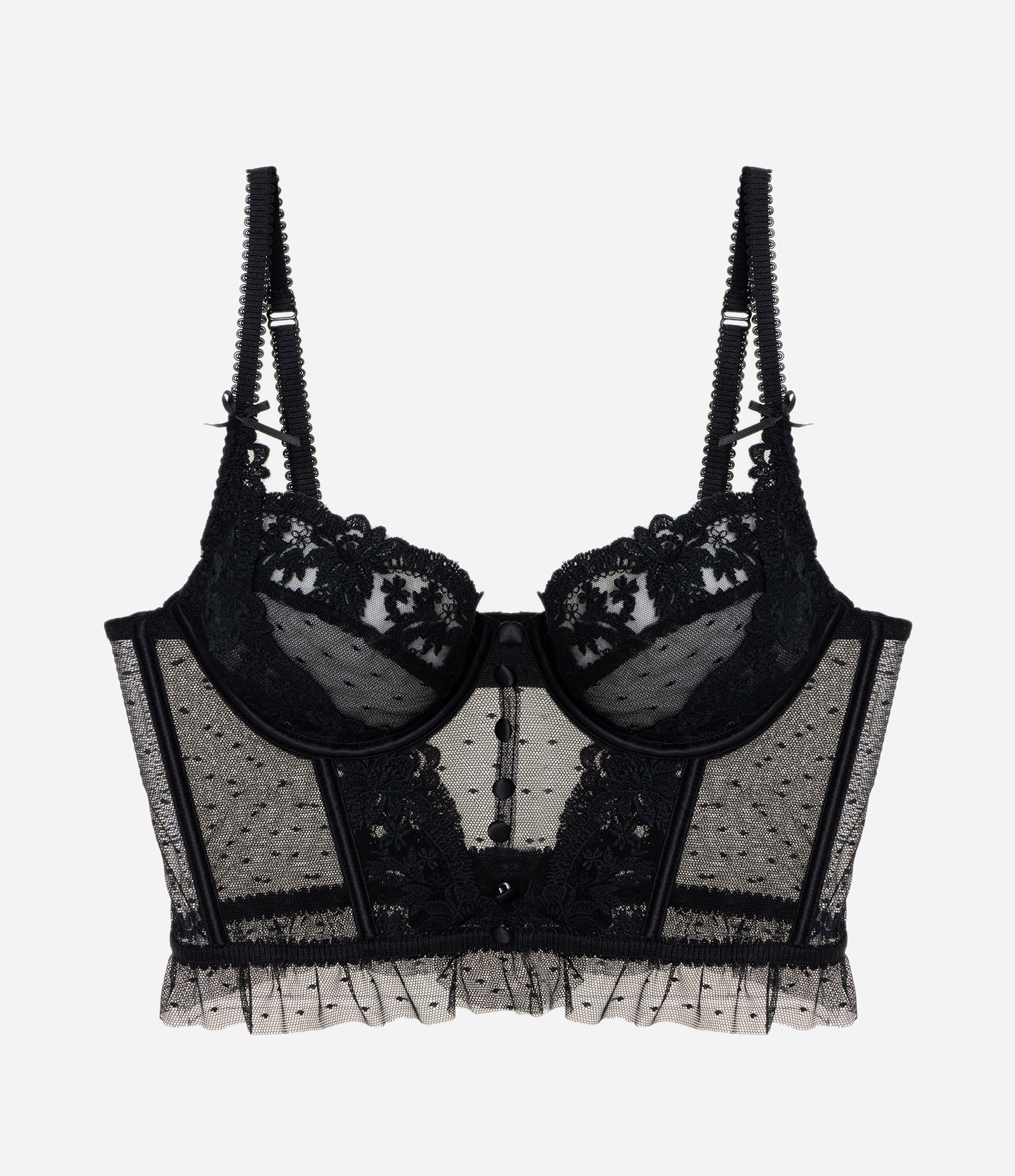 Corset Sem Bojo em Tule Bordado Floral Preto 5