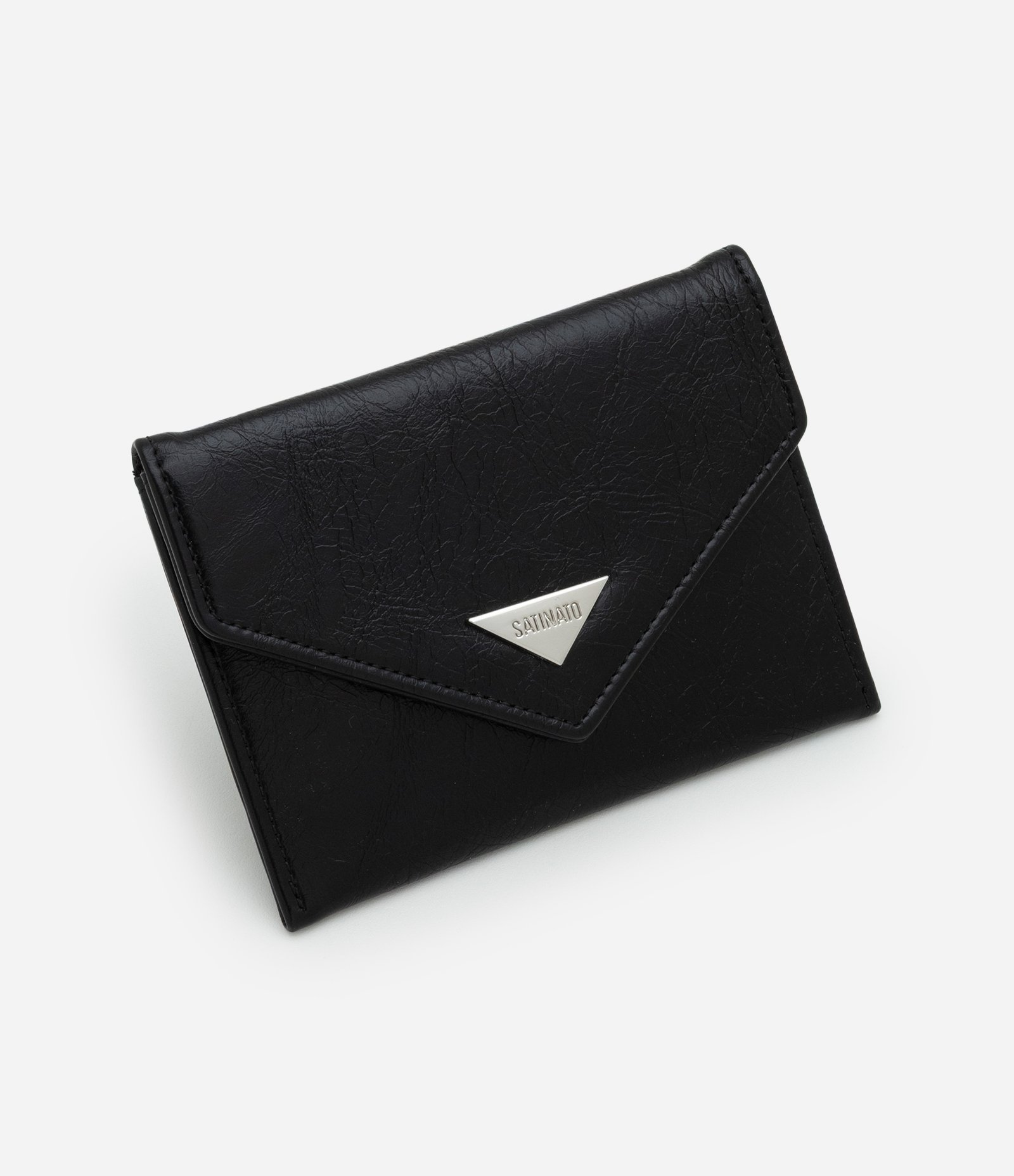 Carteira Envelope Pequena em PU com Recorte Triangular Preto 1