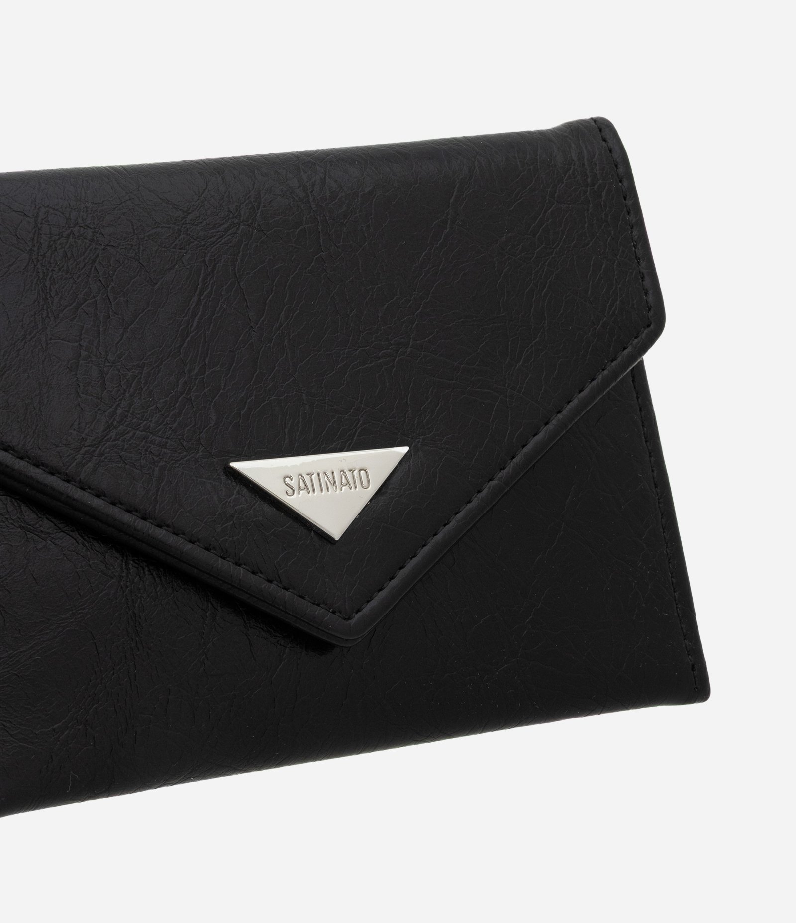 Carteira Envelope Pequena em PU com Recorte Triangular Preto 4