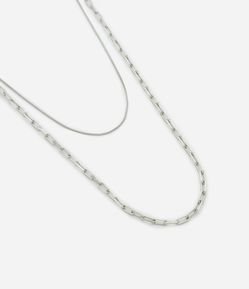 Colar Duplo Liso e Corrente em Metal