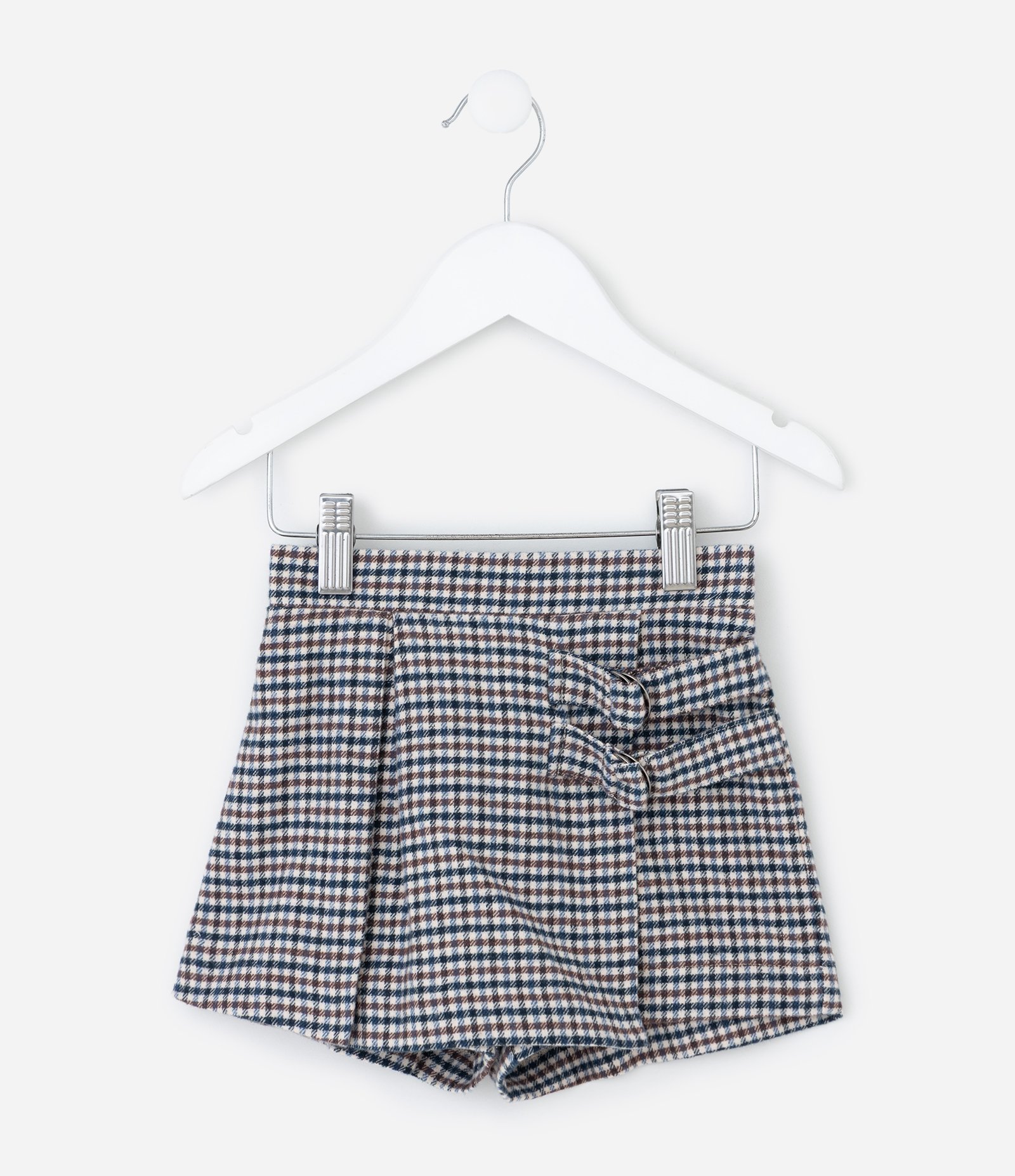 Short Saia Infantil em Flanela com Estampa Xadrez – Tam 1 a 6 Anos Azul/Marrom/Bege 1