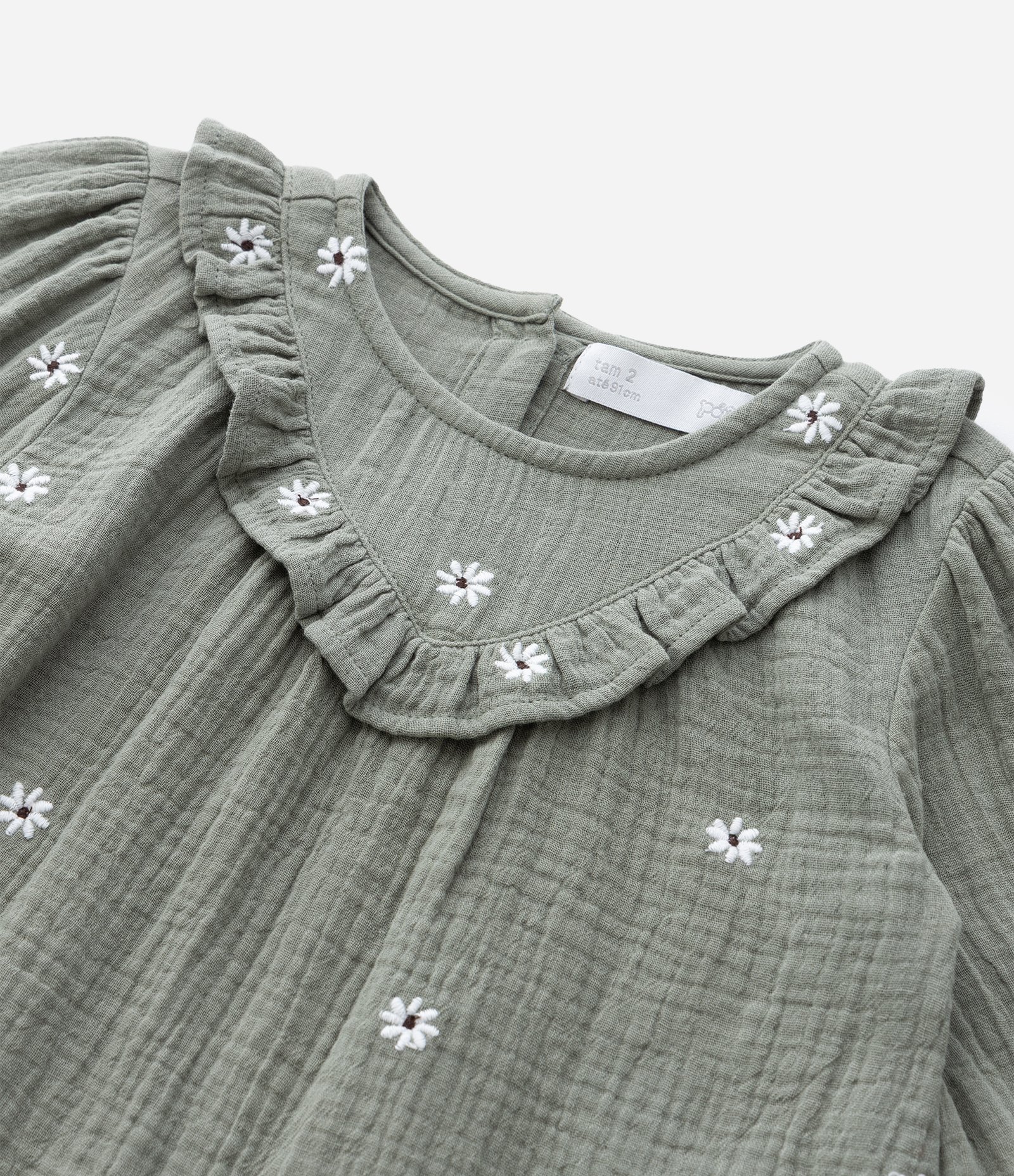 Conjunto Infantil de Blusa e Calça com Estampa de Florzinhas - Tam 1 a 4 Anos Verde 10