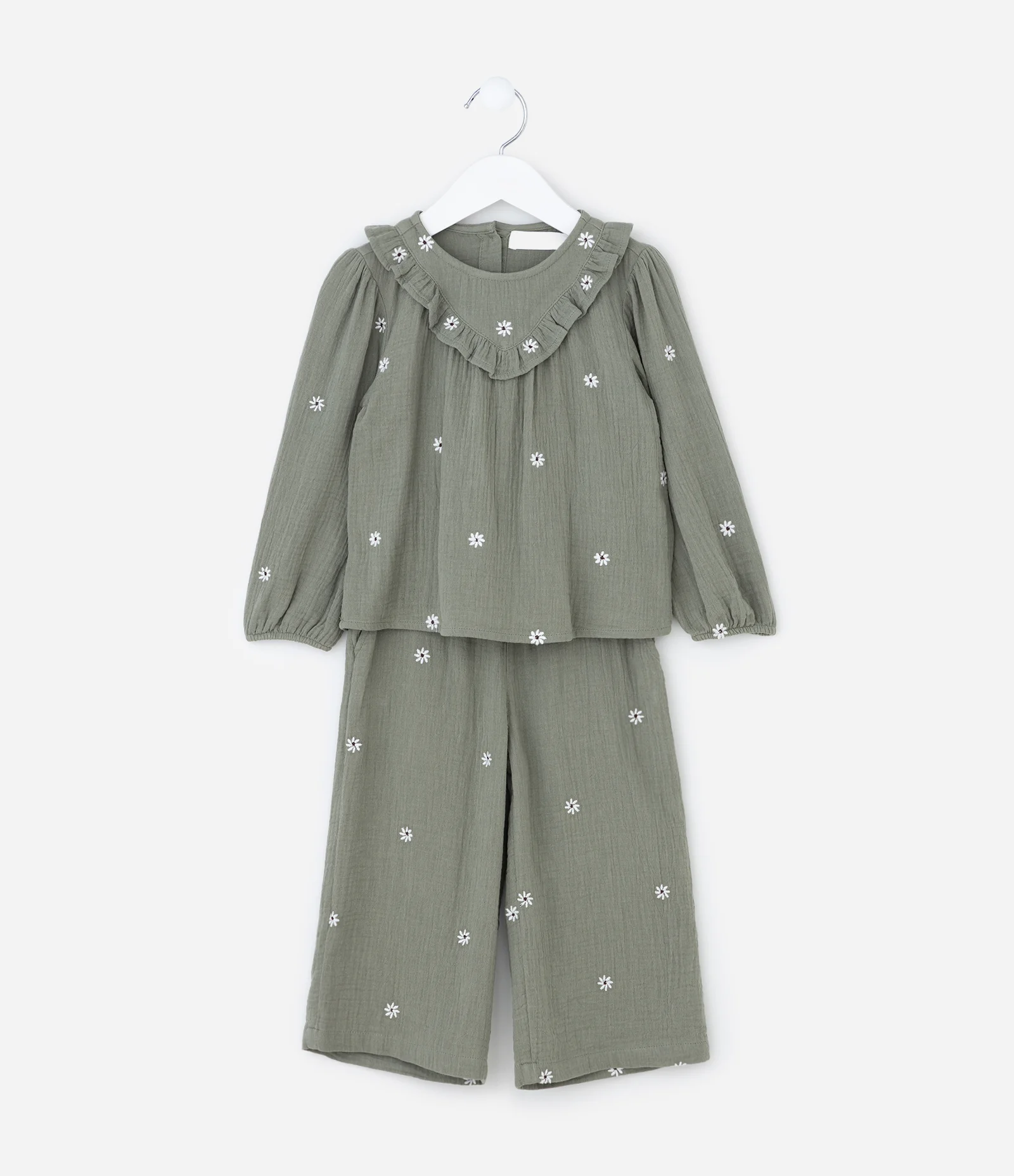 Conjunto Infantil de Blusa e Calça com Estampa de Florzinhas - Tam 1 a 4 Anos Verde 1
