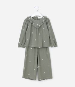 Conjunto Infantil de Blusa e Calça com Estampa de Florzinhas - Tam 1 a 4 Anos