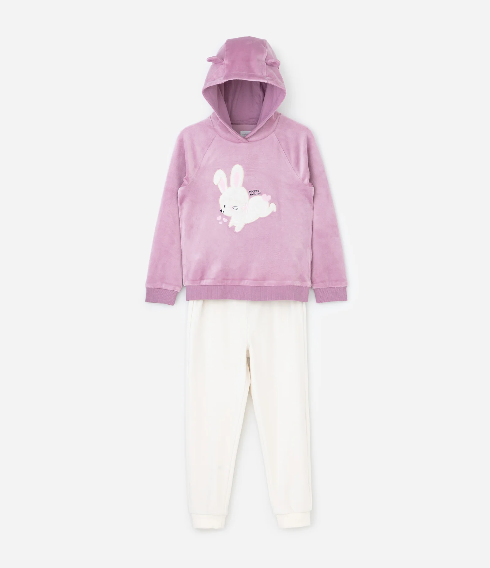 Conjunto Infantil Casaco e Calça com Orelhas no Capuz – Tam 1 a 6 Anos Rosa/Off White 1