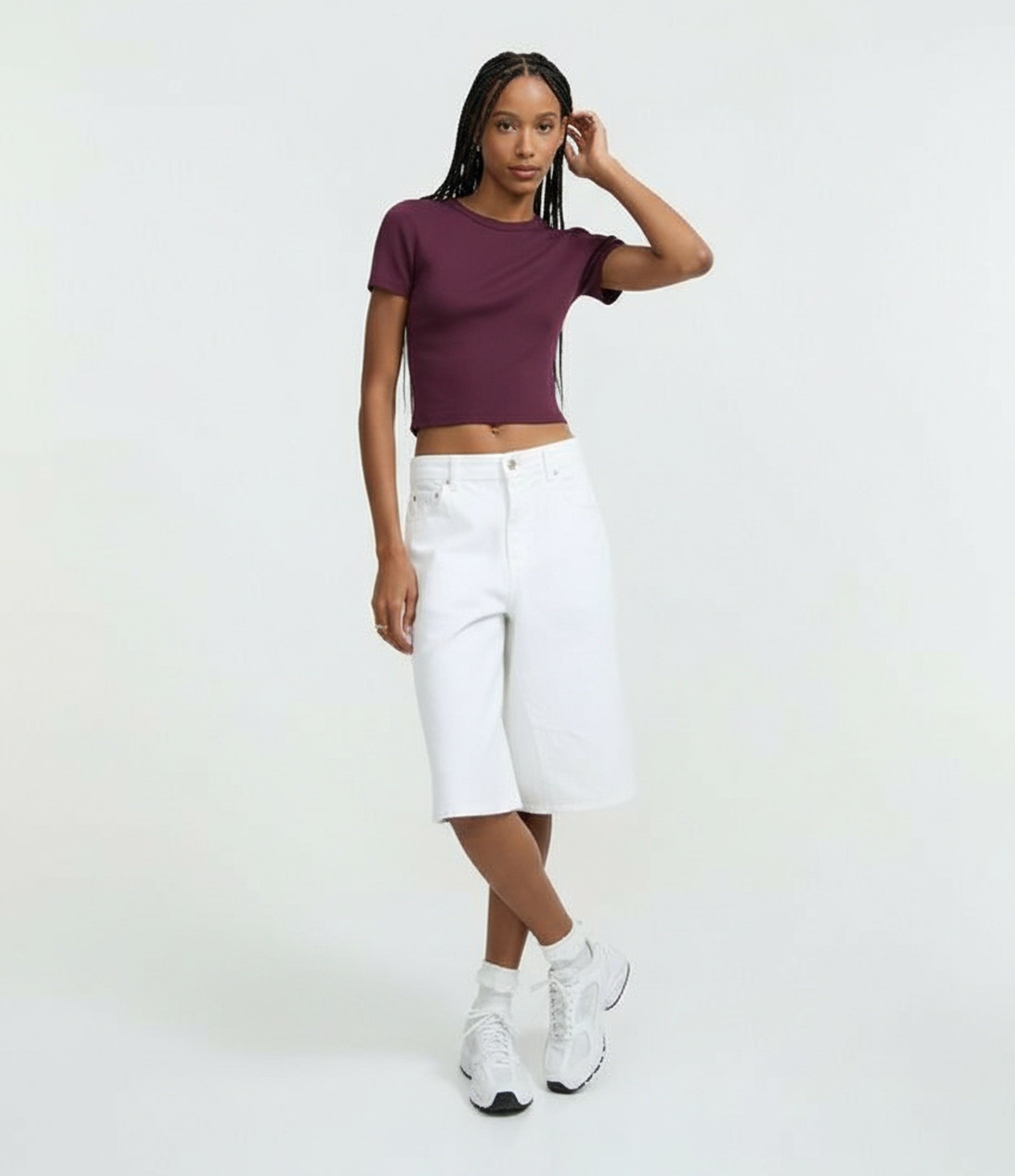 Blusa Cropped Básica em Ribana com Manga Curta Bordô 4