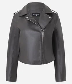 Jaqueta Leve em PU Estilo Biker com Zíper