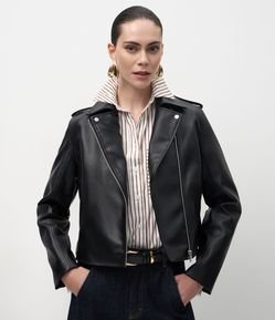 Jaqueta Leve em PU Estilo Biker com Zíper