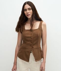 Colete Regular em Sarja com Decote Quadrado