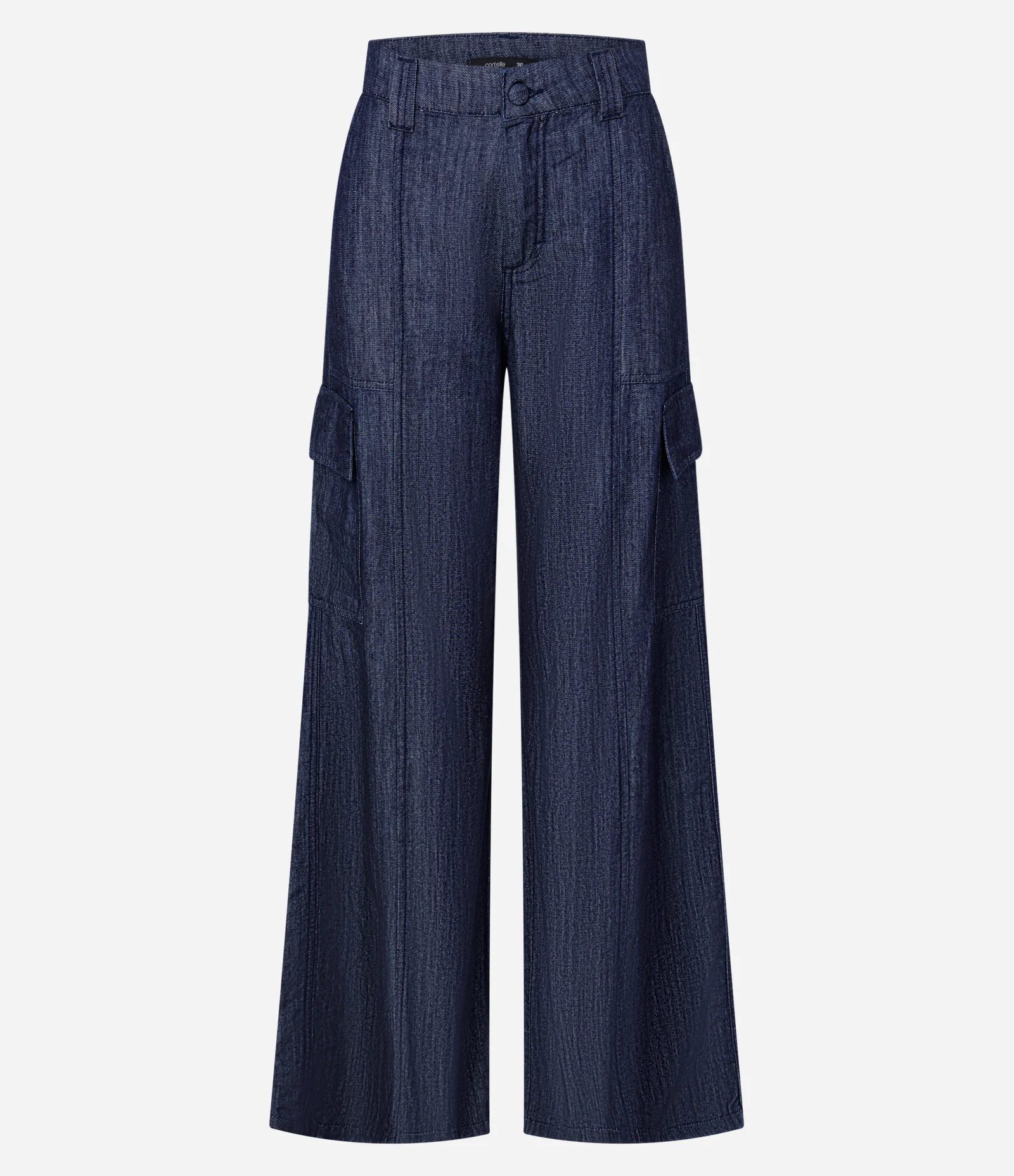 Calça Wide Leg em Jeans com Cintura Média e Bolsos Cargo Azul Escuro 5