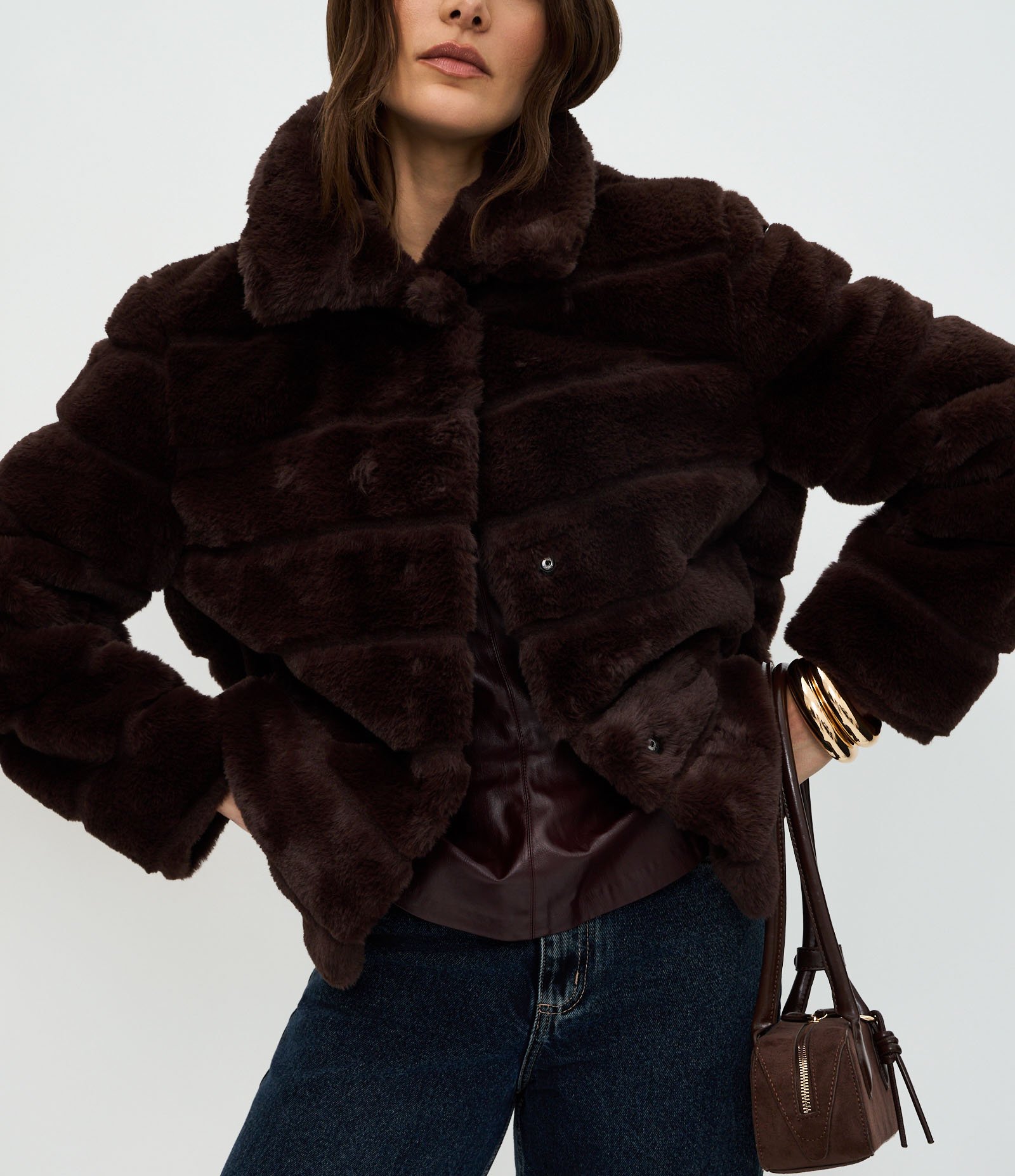 Jaqueta Puffer em Pelo Artificial Marrom 6