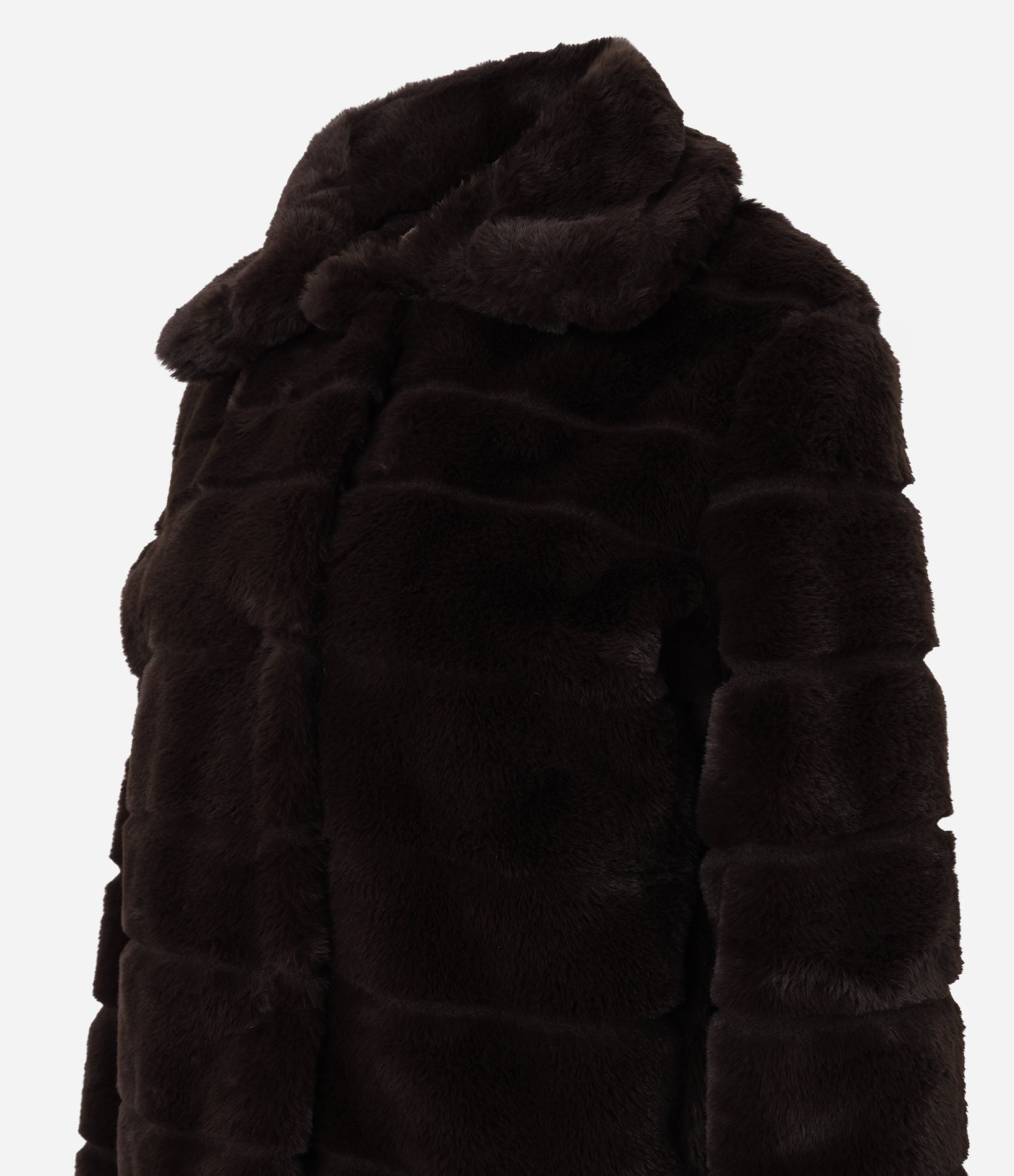 Jaqueta Pesada Curta em Pelo Artificial com Gomos Marrom 3