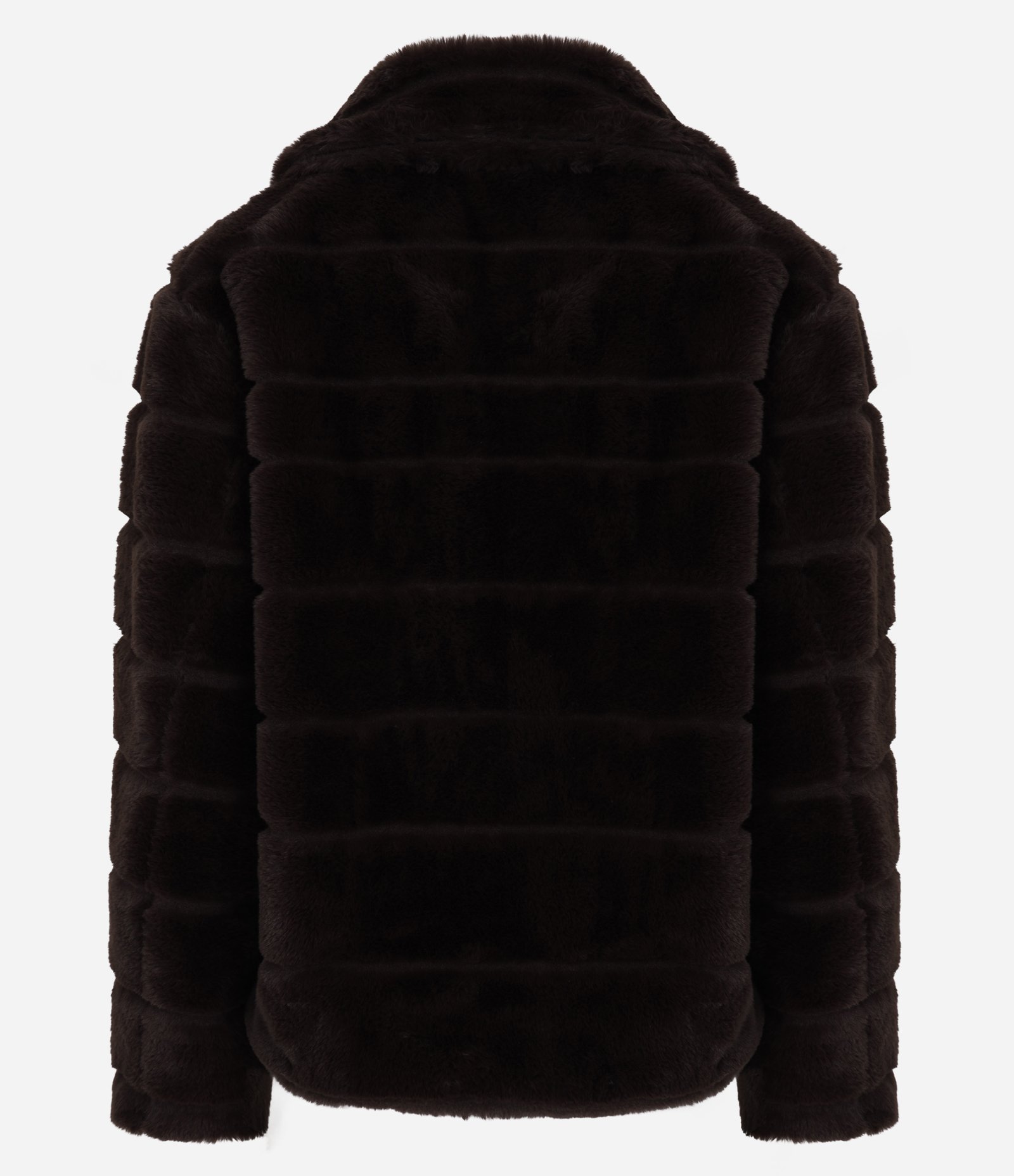 Jaqueta Pesada Curta em Pelo Artificial com Gomos Marrom 4