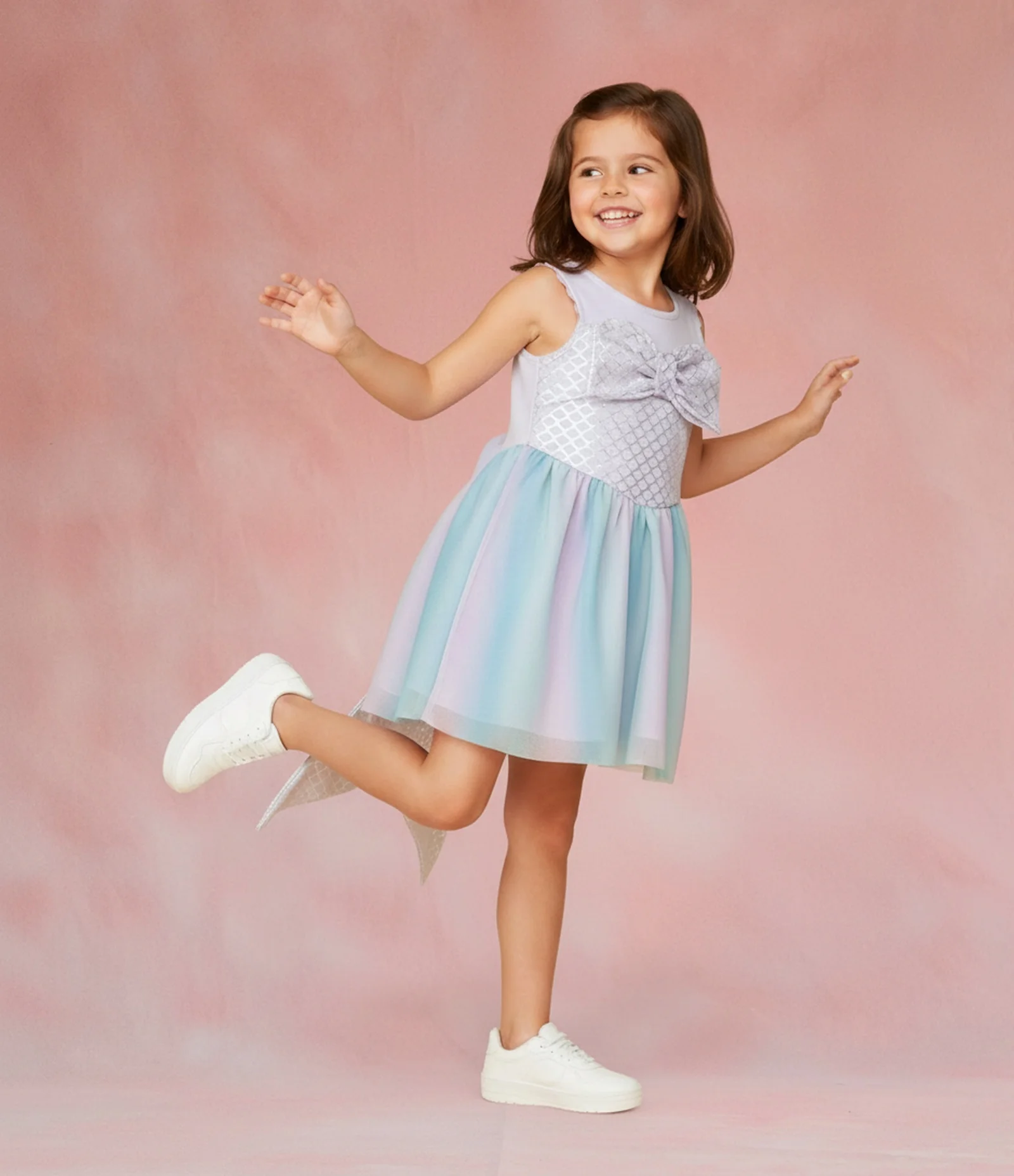 Vestido Infantil em Tule com Cauda de Sereia - Tam 1 a 6 Anos Lilás 1