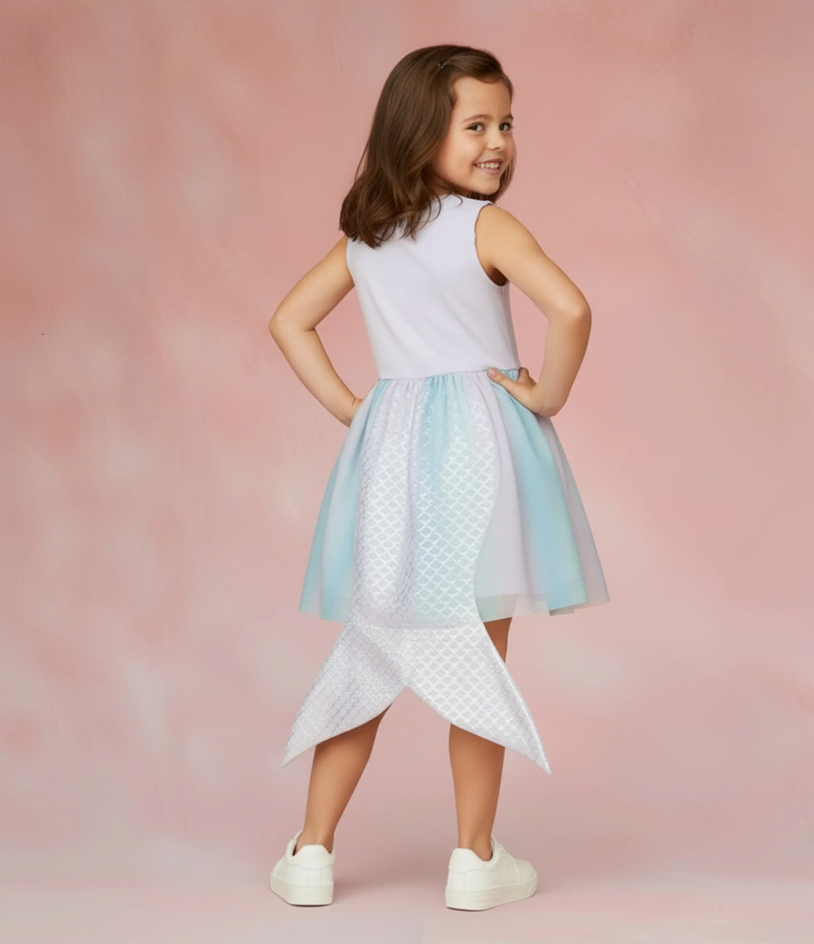 Vestido Infantil em Tule com Cauda de Sereia - Tam 1 a 6 Anos Lilás 2