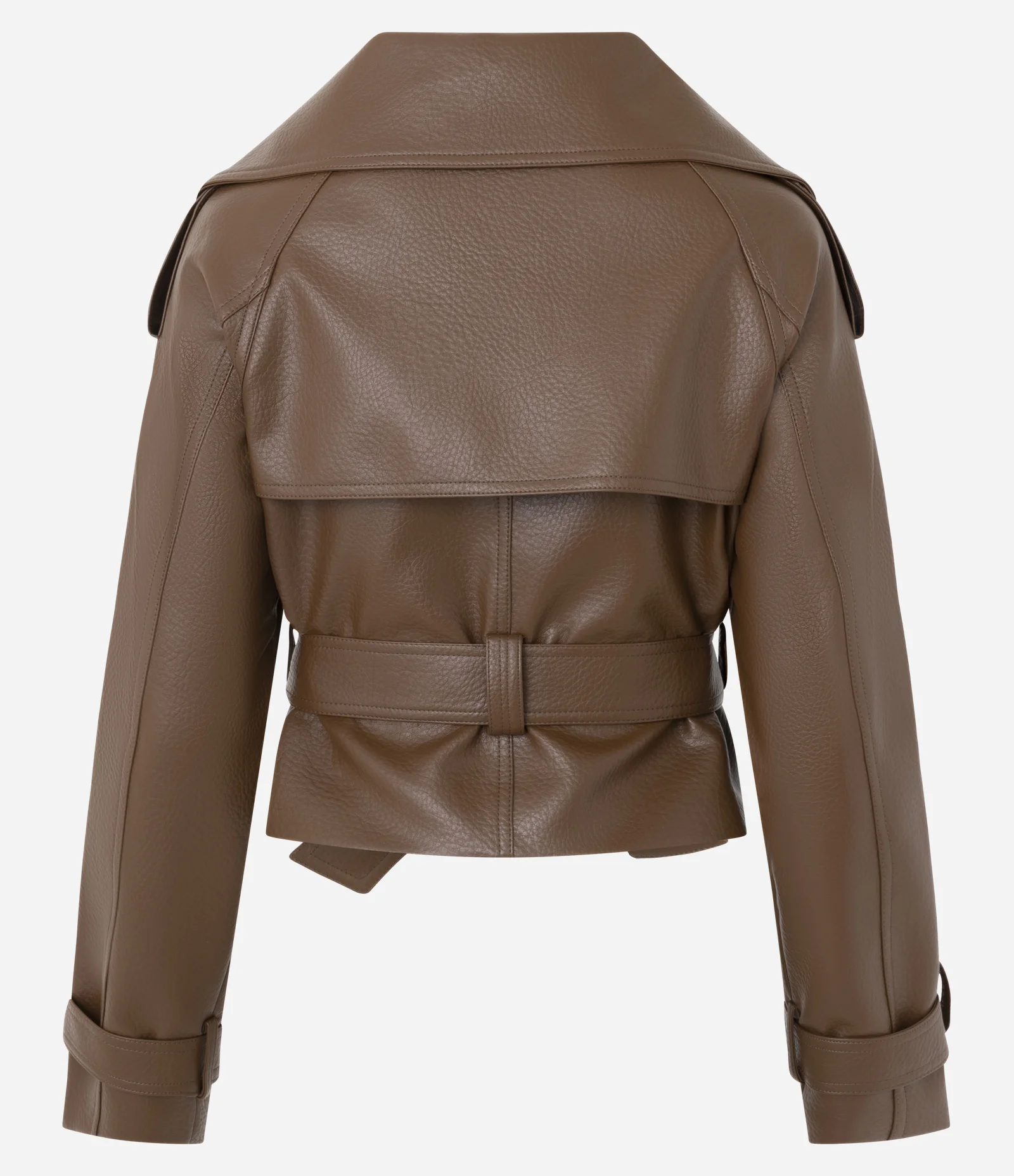 Trench Coat Curto em PU com Amarração Marrom 2