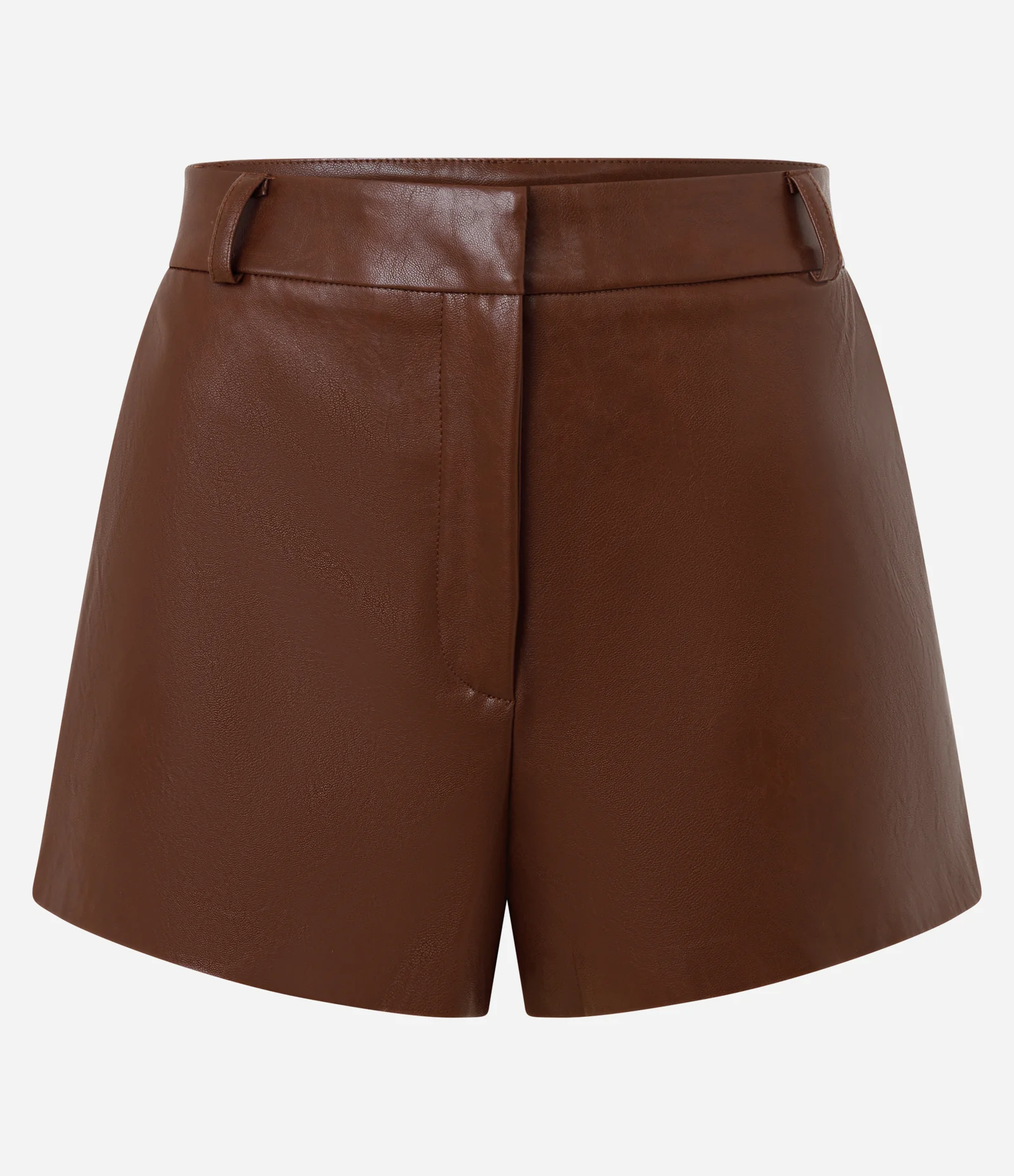 Short em PU Ajustado com Passantes Marrom 1
