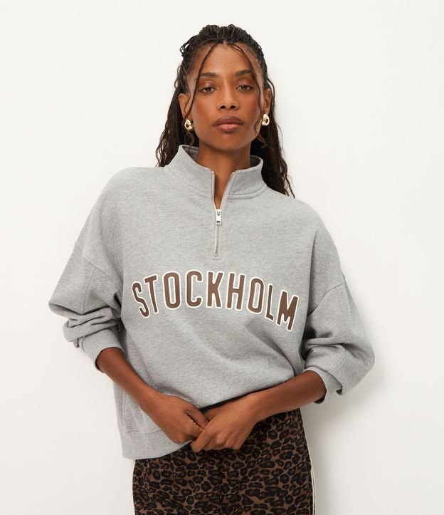 Blusão Oversized Moletom sem Felpa com Lettering