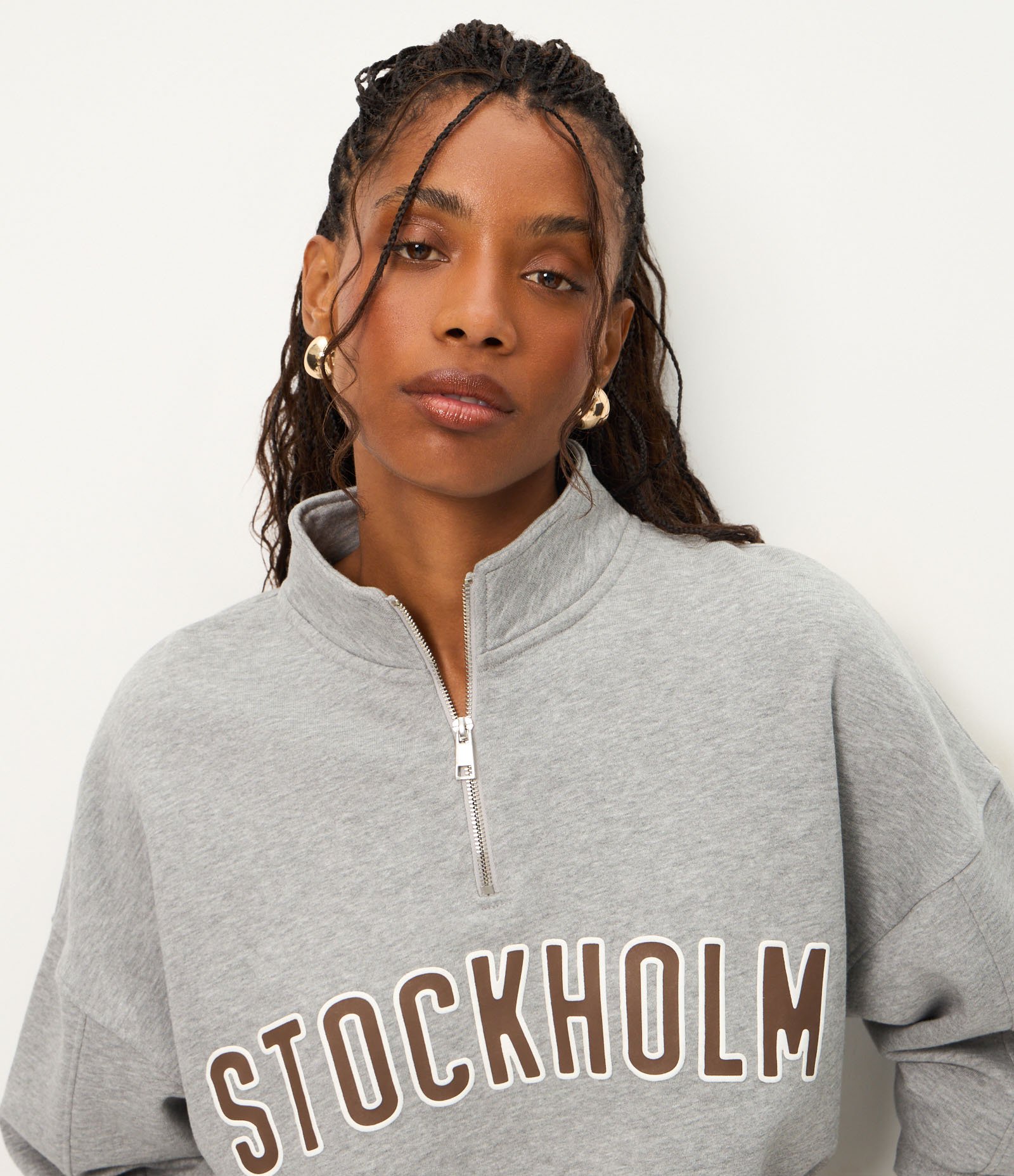 Blusão Oversized Moletom com Zíper e Lettering Cinza 3