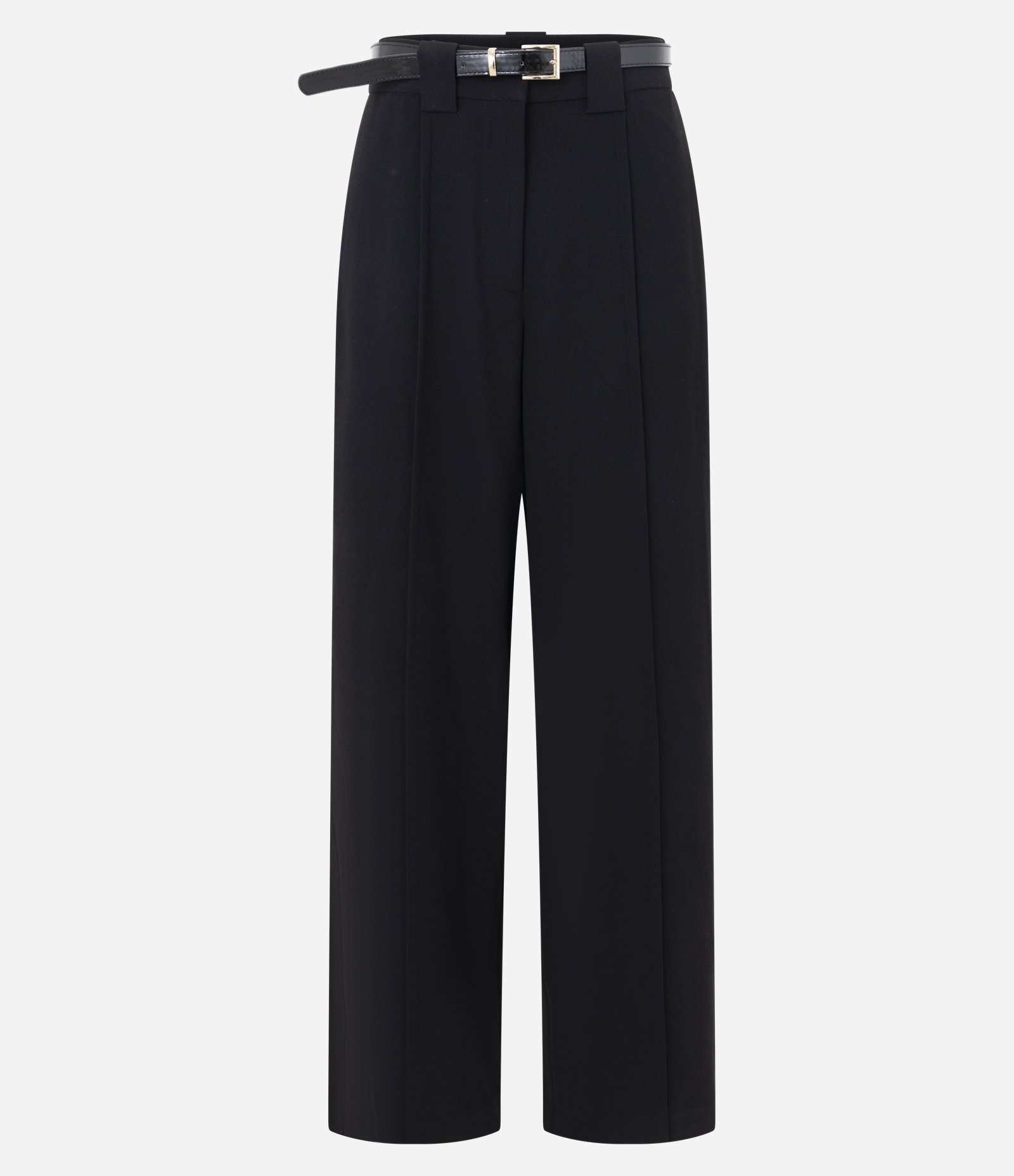 Calça Wide Leg Alfaiatada com Pregas Frontais e Cinto Preto 1
