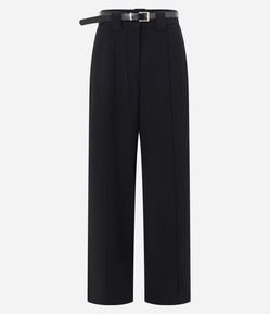 Calça Wide Leg Alfaiatada com Pregas Frontais e Cinto