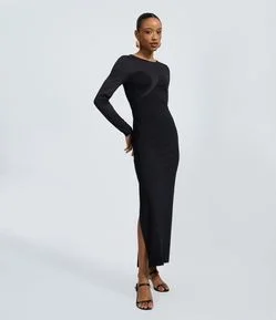 Vestido Midi Ajustado em Tule com Recorte Frontal