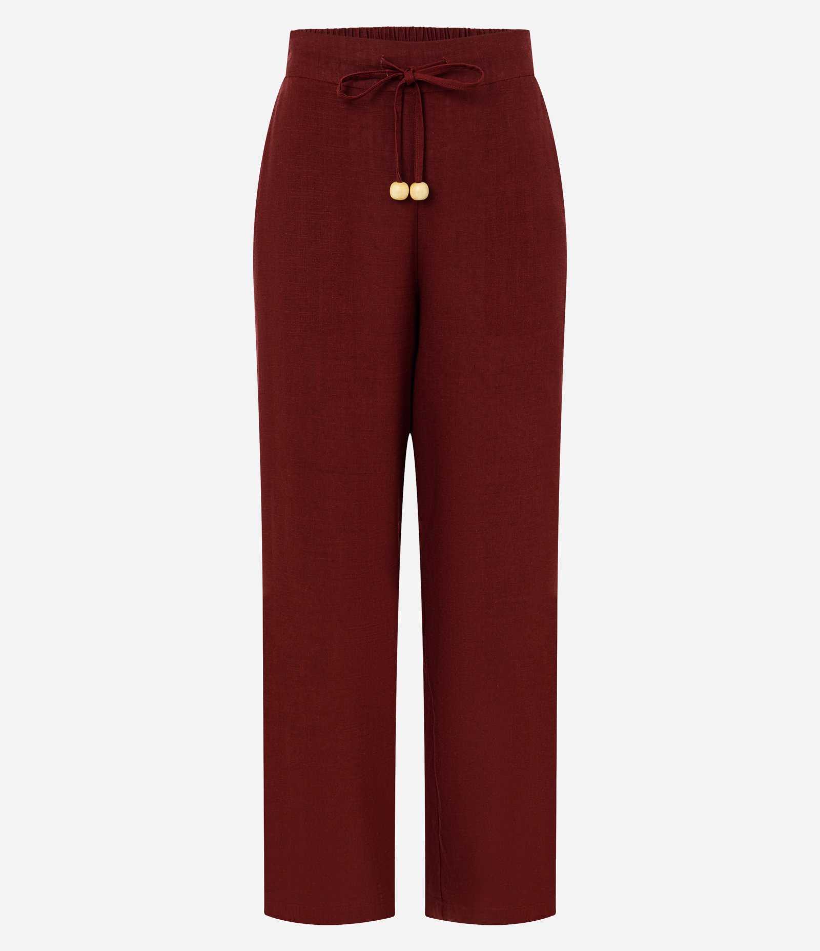 Calça Reta em Viscolinho com Amarração Frontal Vermelho 5