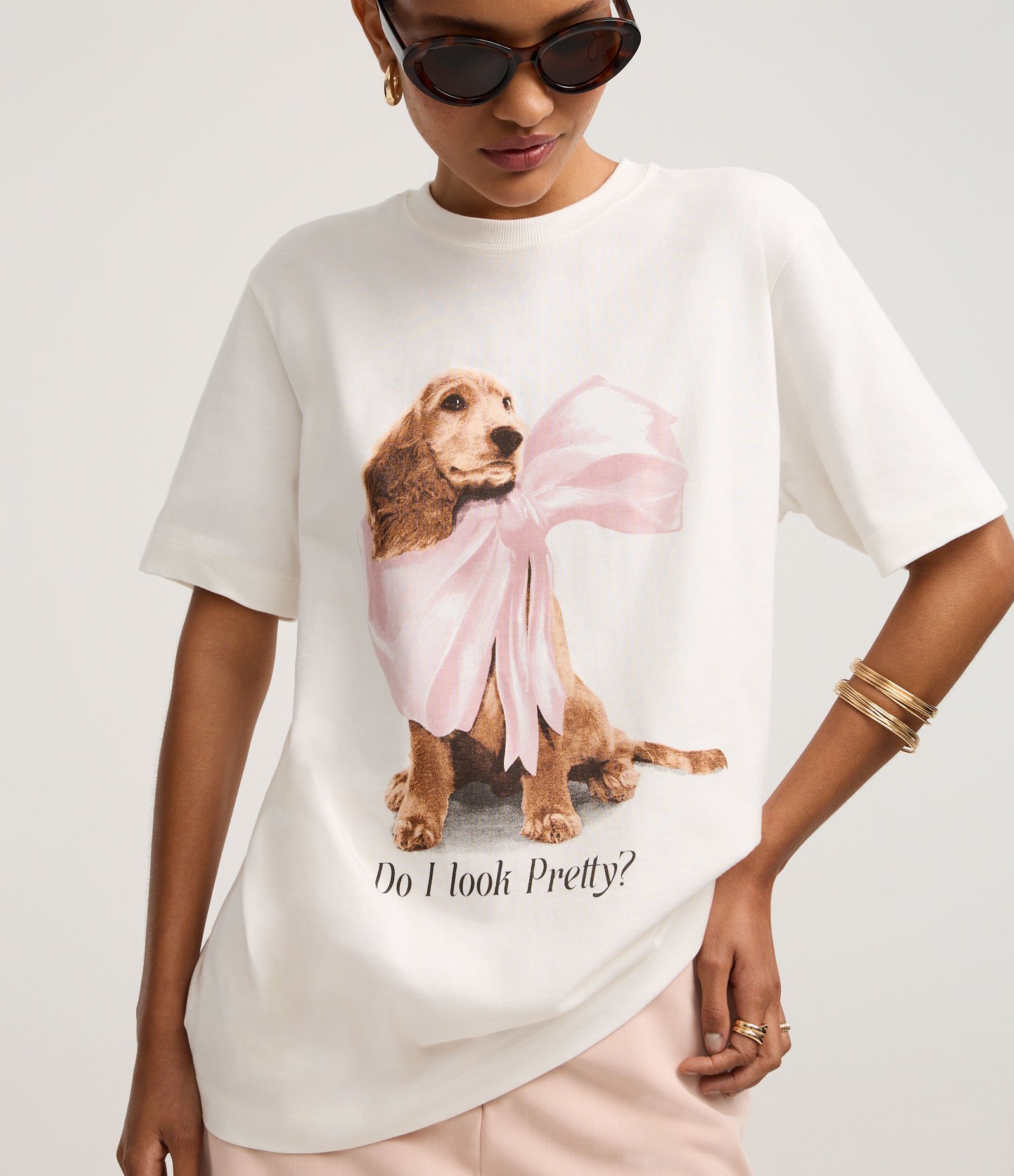 Camiseta em Algodão com Estampa Cão de Laço Branco 4