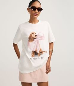Camiseta em Algodão com Estampa Cão de Laço