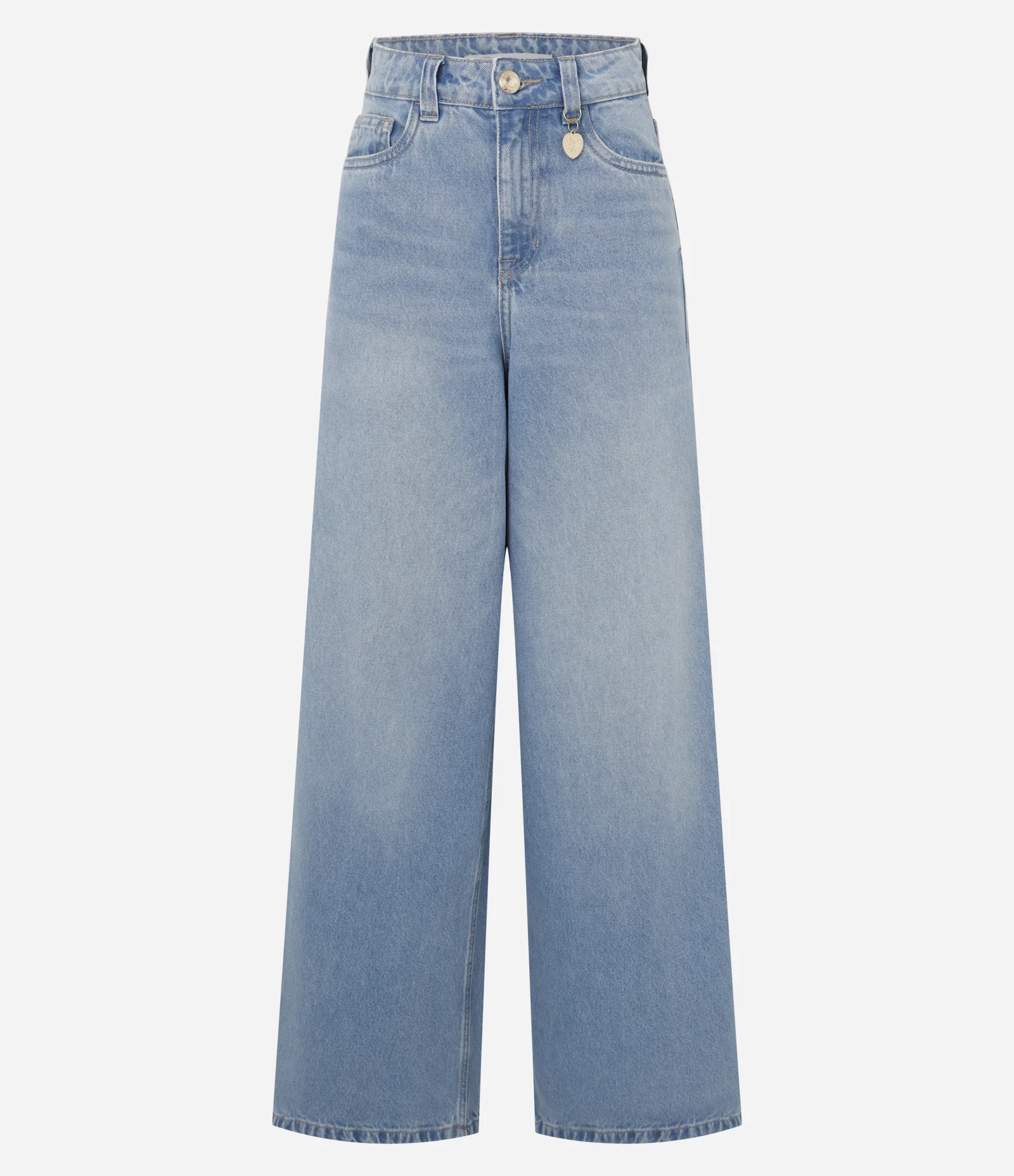 Calça Pantalona em Jeans com Cintura Alta e Detalhe Charm Azul 5